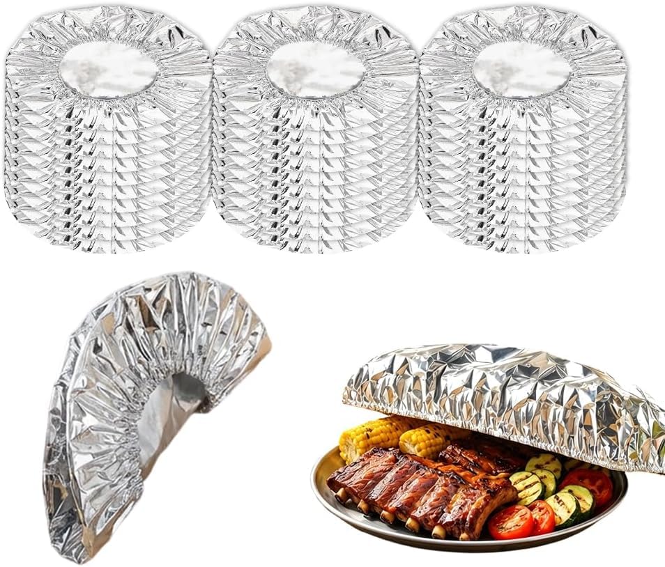 Aluminum Foil Elastic Food Cover, 2026 New Reusable Fresh Keeping Food Cover for Kitchen, Parties & Picnics, Heat Retaining Food Storage Covers for Bowls, Plates, Pots & Containers (30PCS)