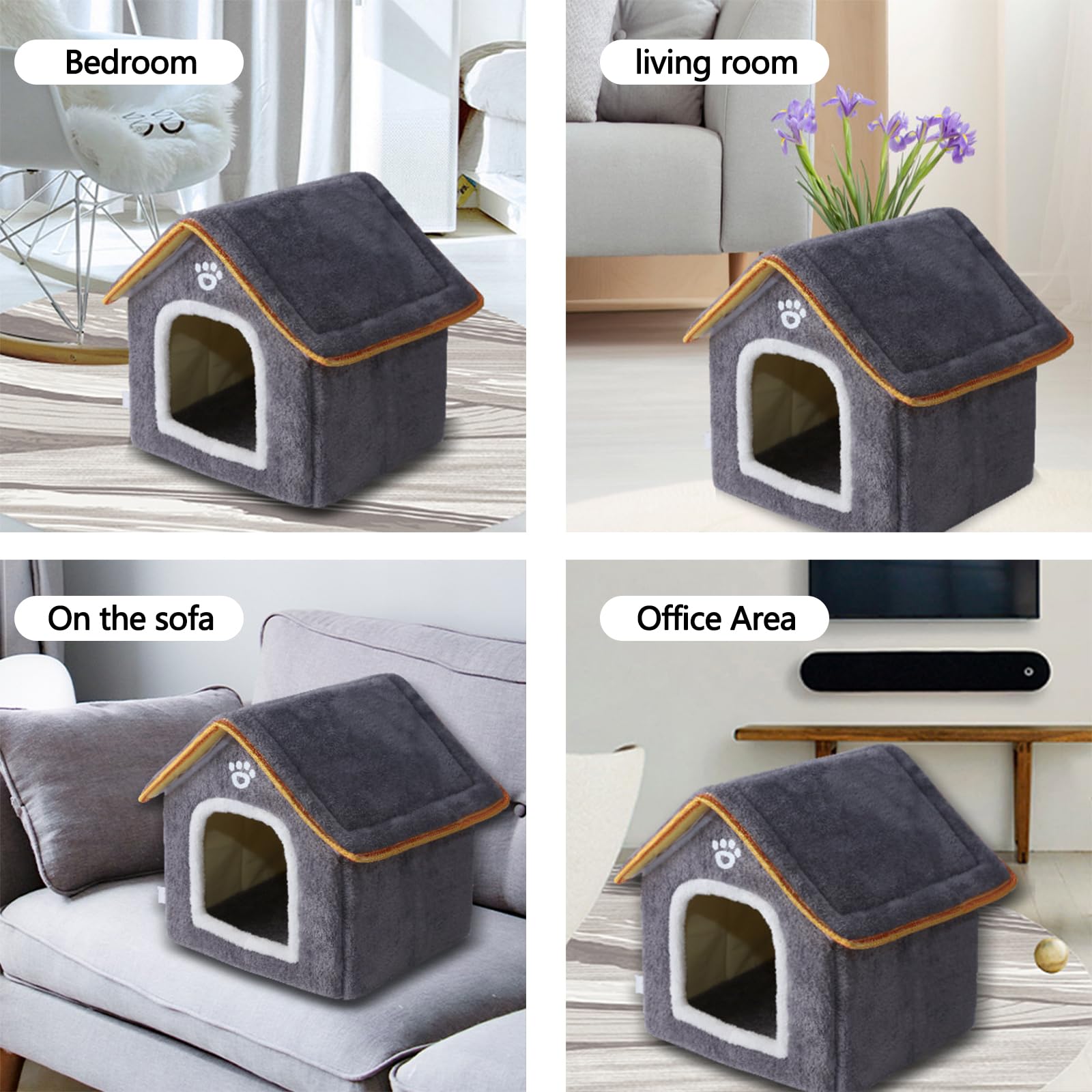 Galatée Casa para Perros, Cueva para Gatos Cálida y Acogedora para Interiores, Lindo Gato Perro De Peluche Lavable Igloo, Cómoda Casa para Mascotas para Cachorros, Gatitos y Conejos(M, Gris)