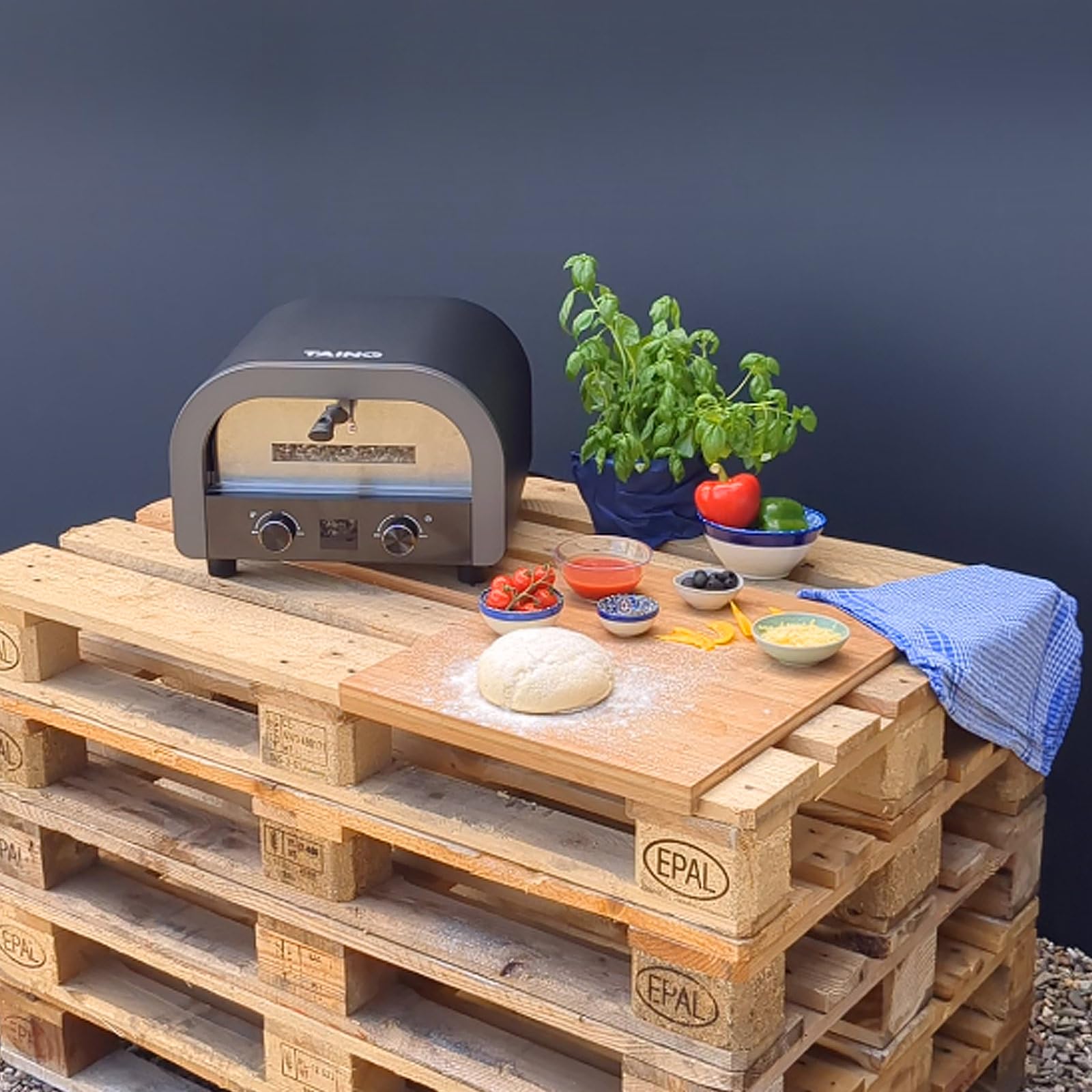 TAINO Elektrische pizzaoven, 2200 W, 1 kamer, grilloven met glazen venster, pizzasteen, zwart