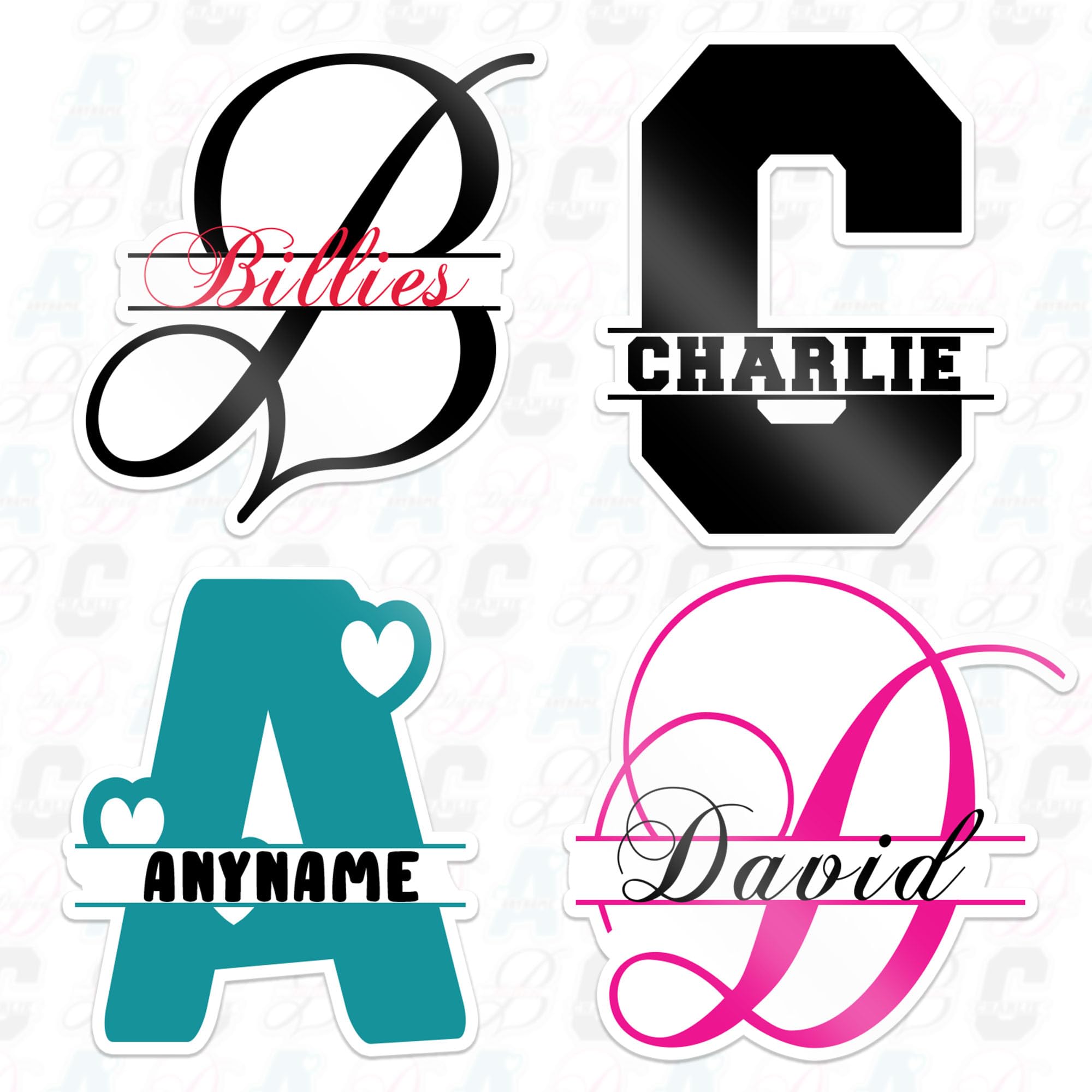 Custom Monogram Name Sticker Personalized Letter Initial Name Decal Font Color Customized Waterproof Vinyl Sticker for Laptop, Water Bottle, Tumbler,