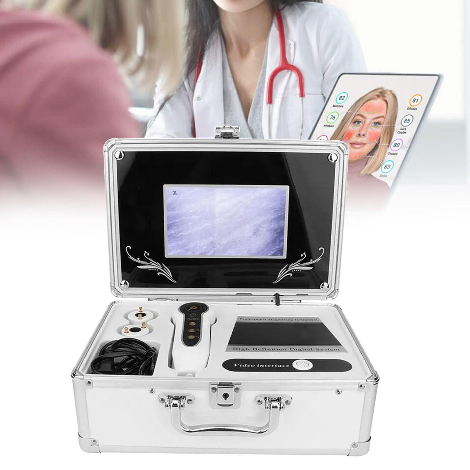 Analizador Capilar, Microscopio Digital Lcd De 7 Pulgadas Con Lente 50X/200X - EscáNer PortáTil Para Detector De Cuero Cabelludo- Detector Profesional De Aumento De Humedad Y Aceite De FolíCulos