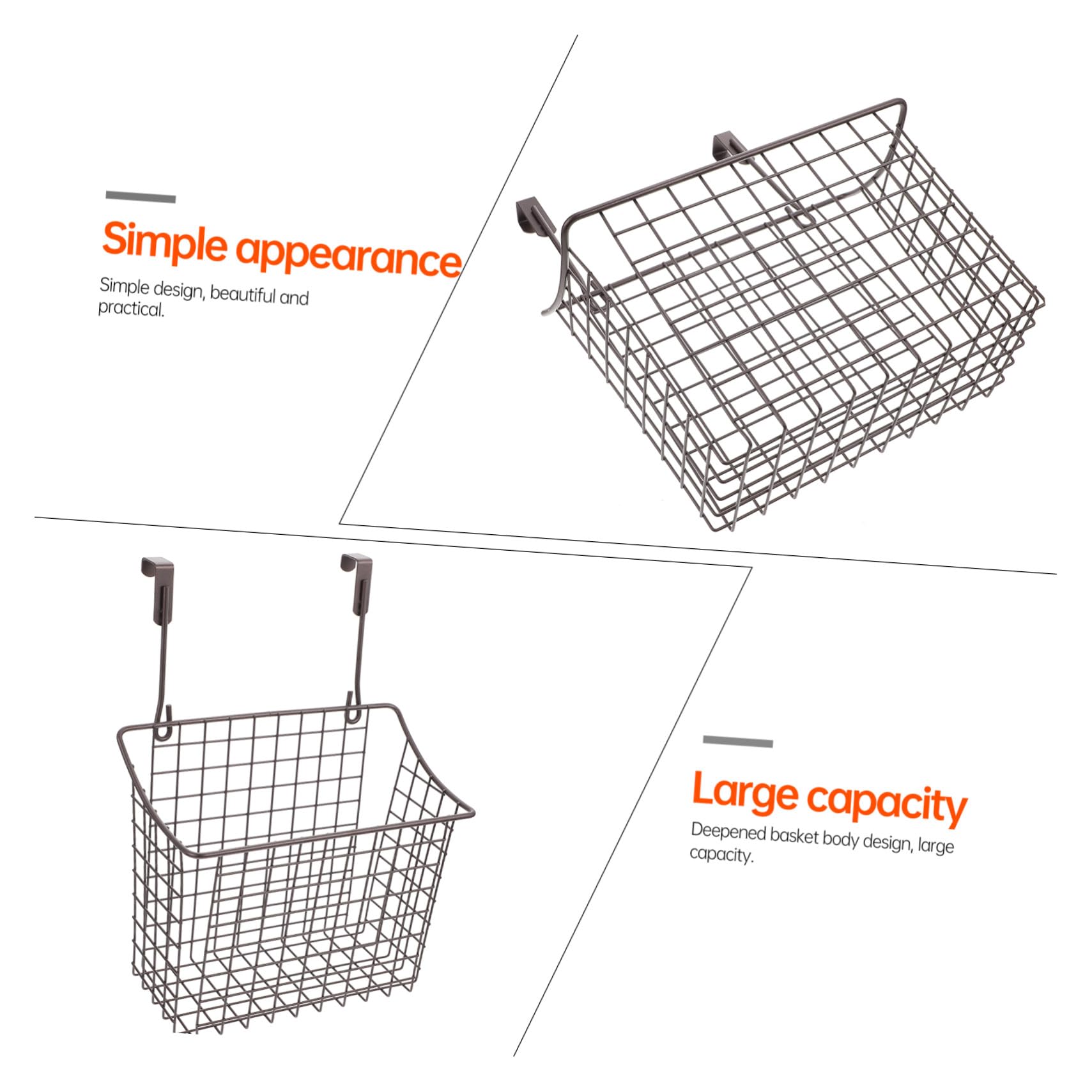 POPETPOP Cesta de Almacenamiento Colgante para Cocina en Hierro Negro, Estante Organizador Ahorrador de Espacio Diseño Elegante y Apariencia Simple para Hogar