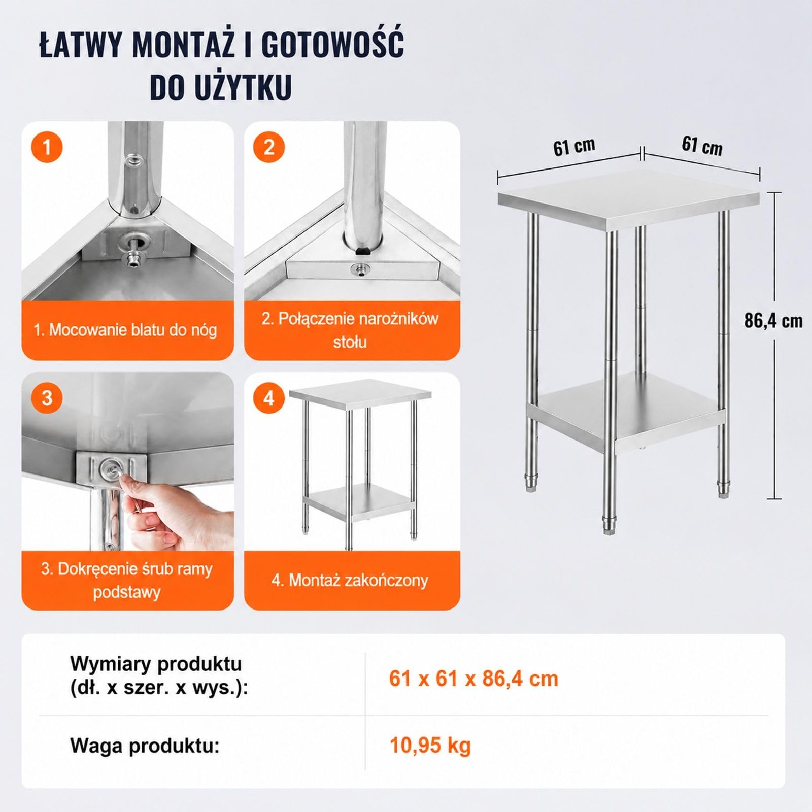 Stół roboczy ze stali nierdzewnej do kuchni gastronomicznej