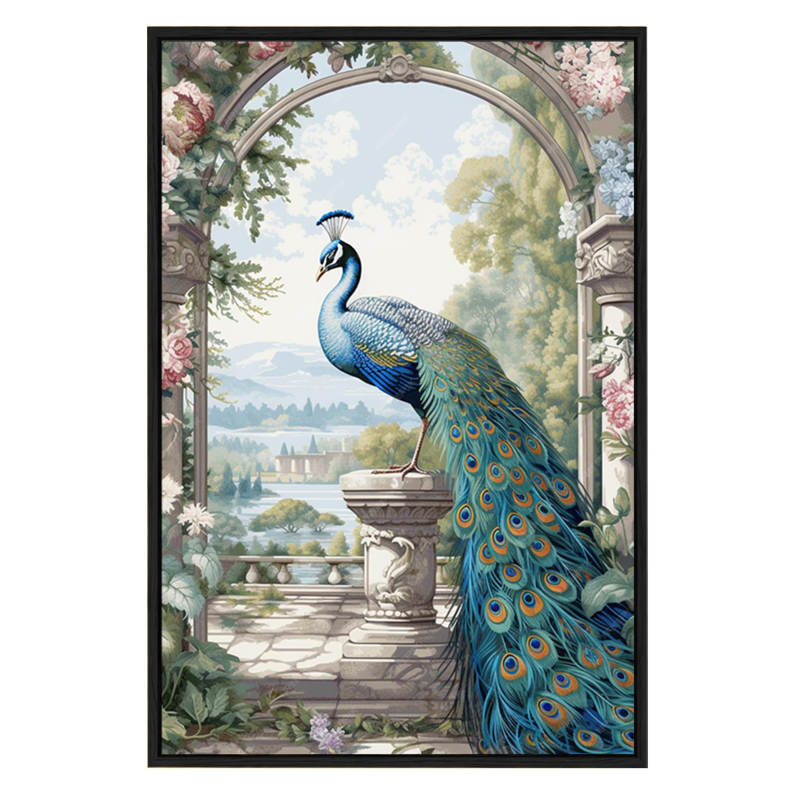 Eurotex Peacock Painting in Portrait for Wall Décor Large Vertical