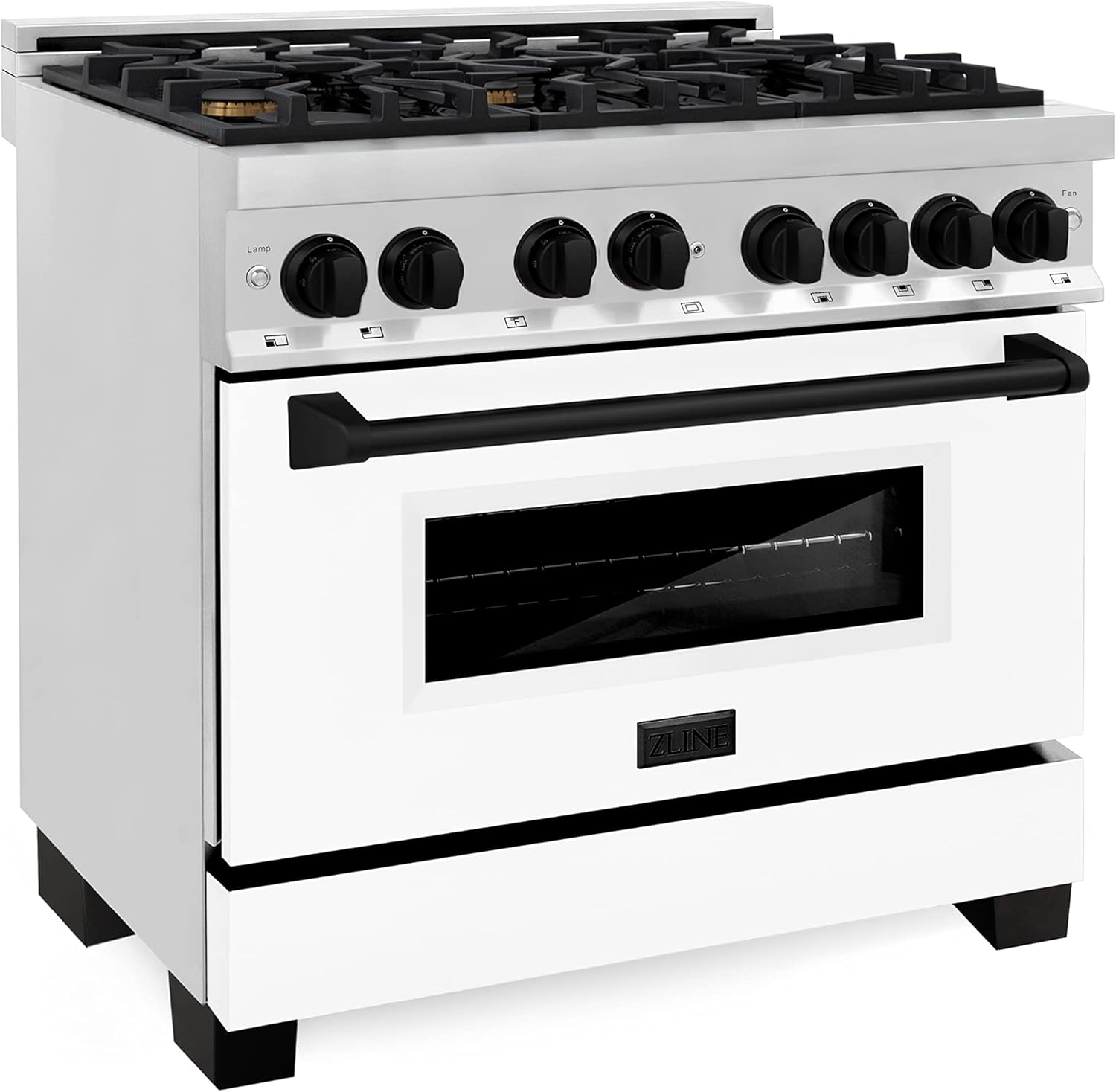 ZLINE Autograph Edition 36 in. 4.6 cu. ft. Legacy Dual Fuel Range with 6 Burner Gas Cooktop and Electric Convection Oven in Stainless Steel with White Matte Door and Matte Black Accents (RAZ-WM-36-MB)