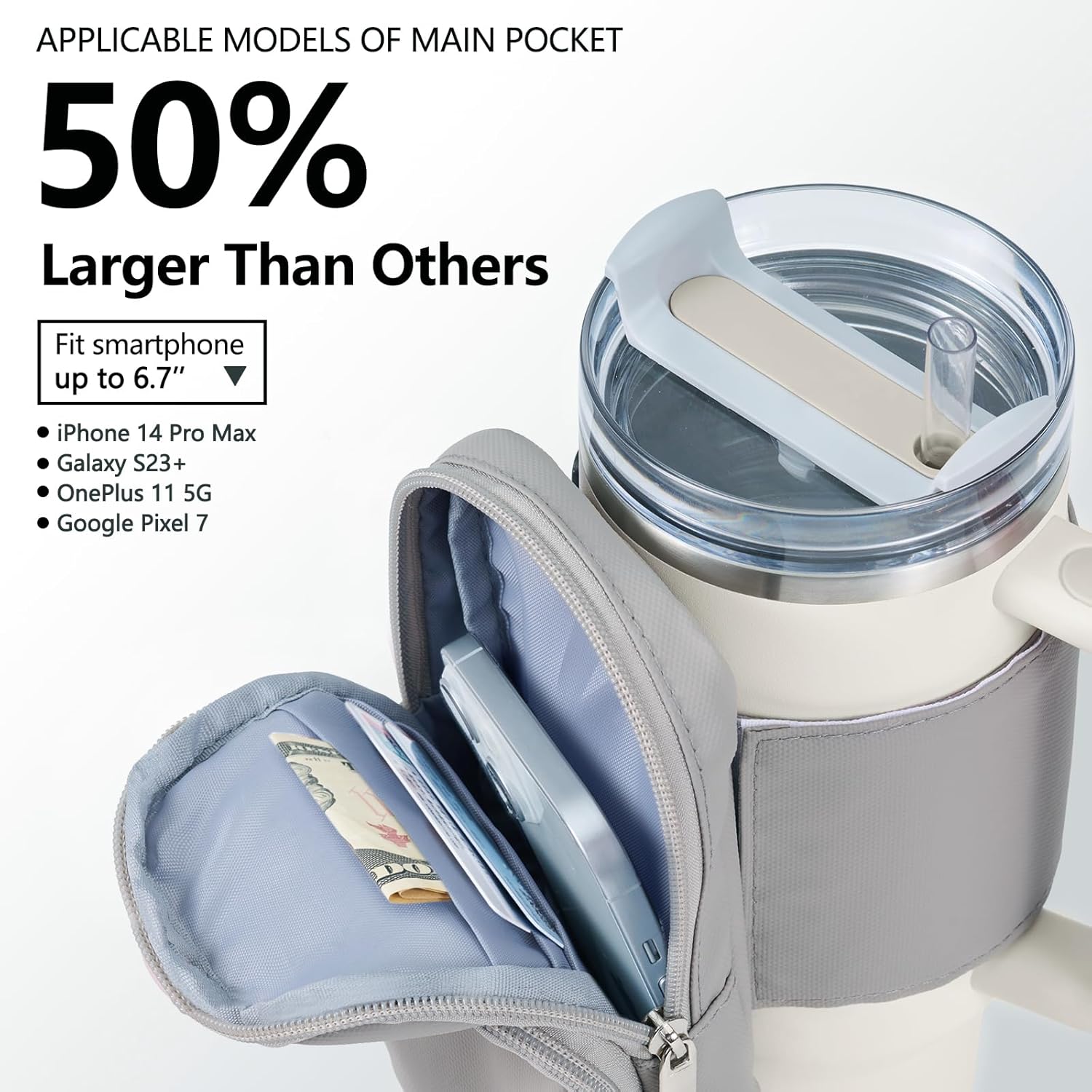 SUITMAT Water Bottle Pouch for Stanley Quencher Series Tumbler, Large Pouch Bag for Stanley Cup Accessories, Cup Backpack with Multiple Pockets for Phone, Cards, Keys (Bag Only)