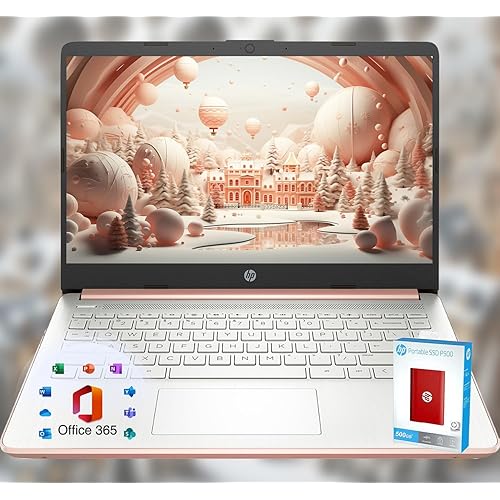 HP 14 Laptop • Back to School Limited Edition with Microsoft 365 • 4-Core Intel CPU • 4GB RAM • 1.6TB Storage (128GB OnBoard + 512GB P500 Portable SSD + 1TB OneDrive) • Rose Gold • Win 11