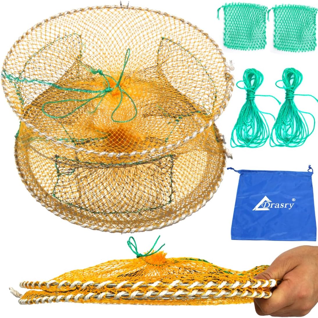 Drasry Crab Trap Bait Lobster Crawfish Shrimp Portable Folded Cast Net Magic Collapsible Fishing Traps Nets Accessories for Blue Crabs