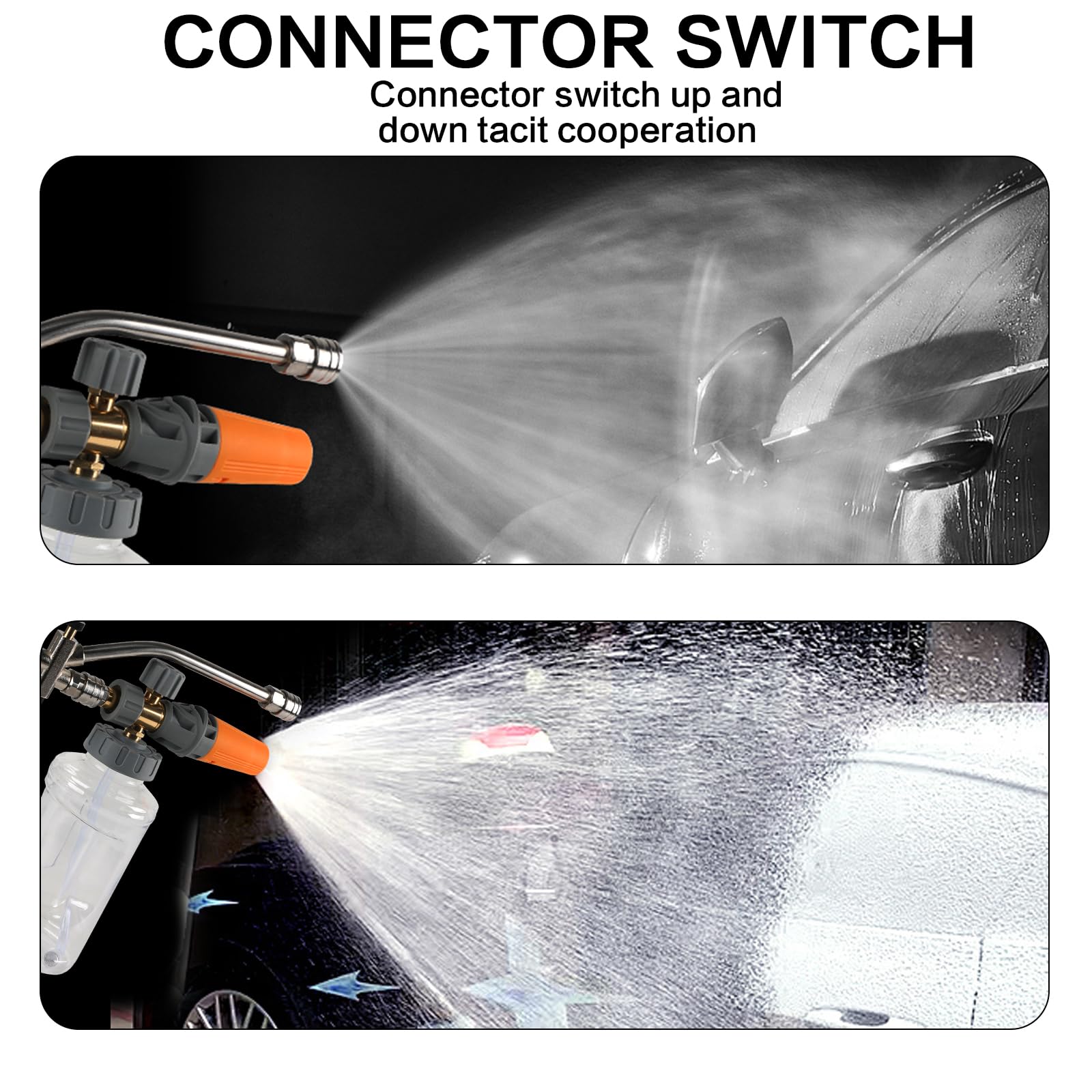 Canon à Mousse pour Nettoyeur Haute Pression avec Accessoire à Double connecteur, 1 L réglable de 6,35 mm, Distributeur de Savon, buse de pulvérisation pour Lavage de Voiture, Nettoyage de Cour
