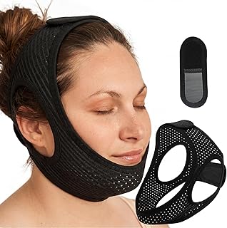 Sleep Apnea Devices - Chin Strap for Sleeping, Airflow Jaw Strap, Effective Anti Snoring Solution for Men and Women, Anti Snore Devices Breathable and Reusable (Black & 54CM & 1PCS）