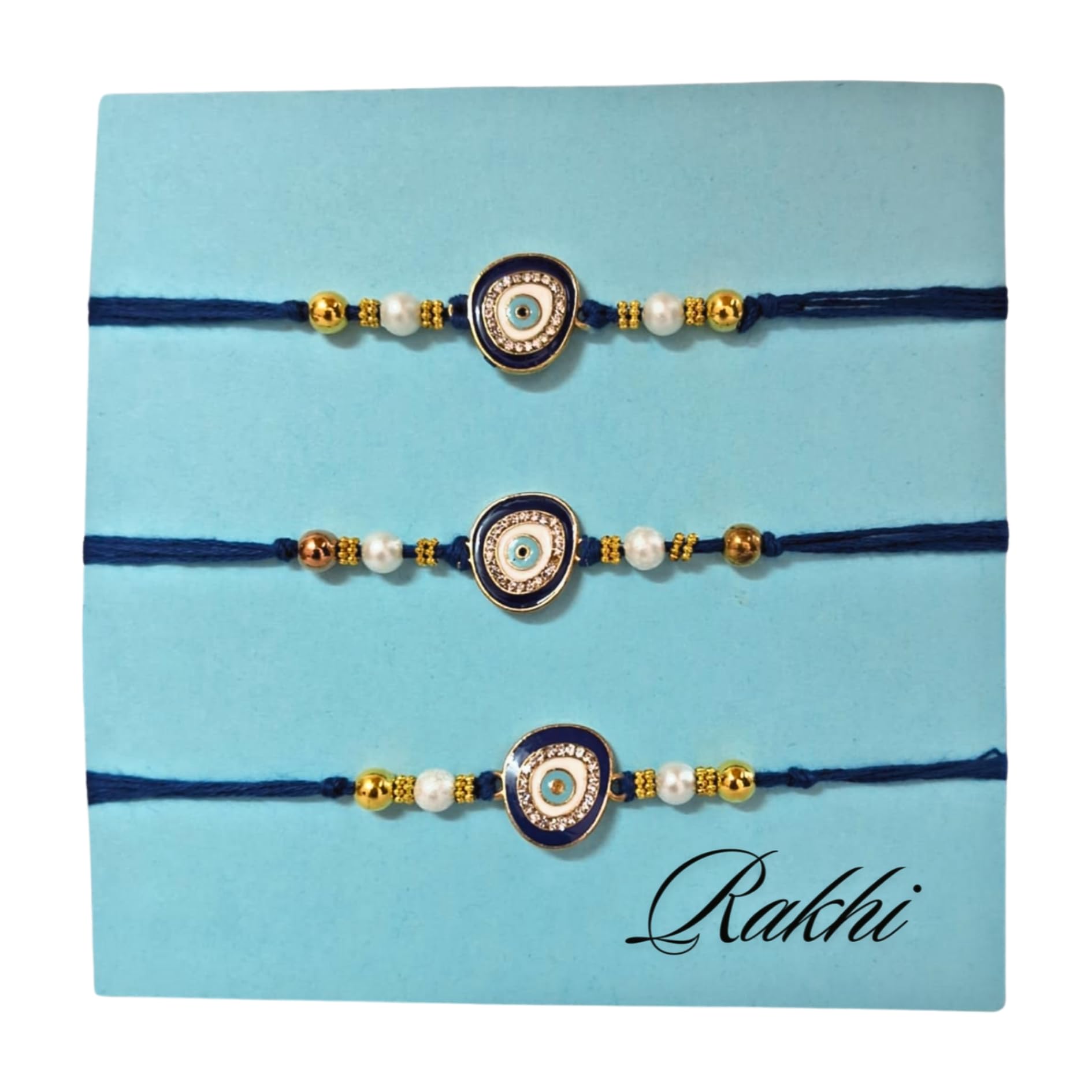 Alaukik Handmade Eligent Design Evil Eye Rakhi Protect From Negative Energy Unisex Evil Eye Rakhi With Beads Handmade Rakhi for Brother/Sister set of 3 with Roli and Chawal (B0CC365YRG) Amazon Price History, Amazon Price Tracker