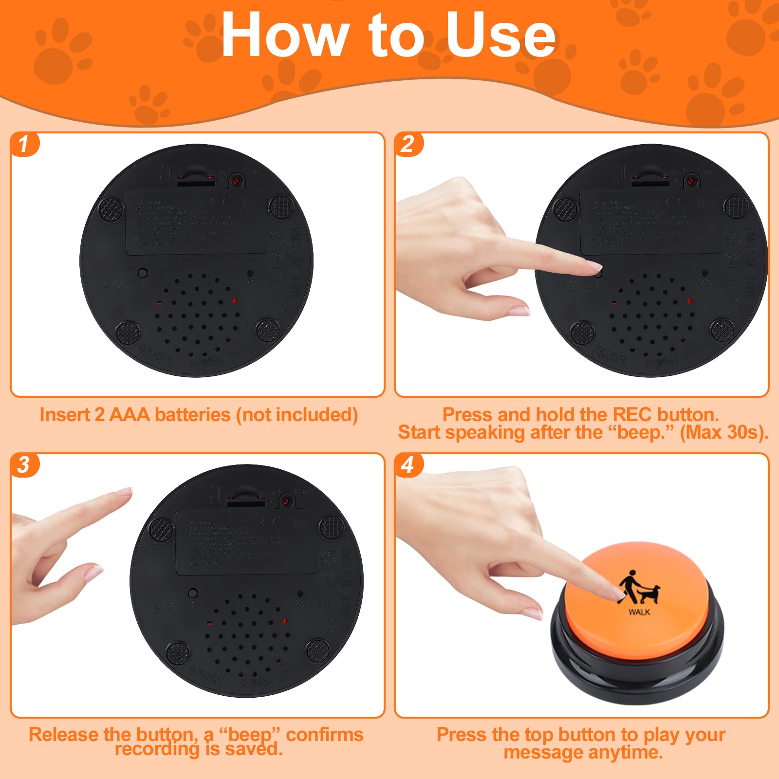 Buzzer Chien, Lot de 10 Boutons de Communication pour Chien, avec 2 Autocollants, Buzzer Enregistrable pour Interagir avec Les Chiens