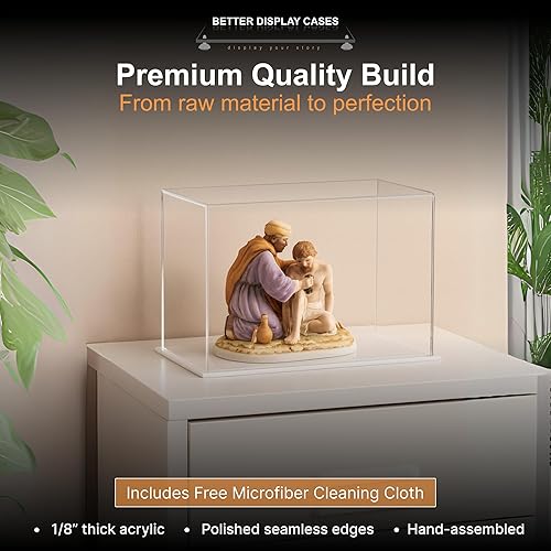Vista 563 de Better Display Cases Versátil vitrina de acrílico transparente - Caja rectangular grande con base blanca 18" x 12" x 3" (BK09)