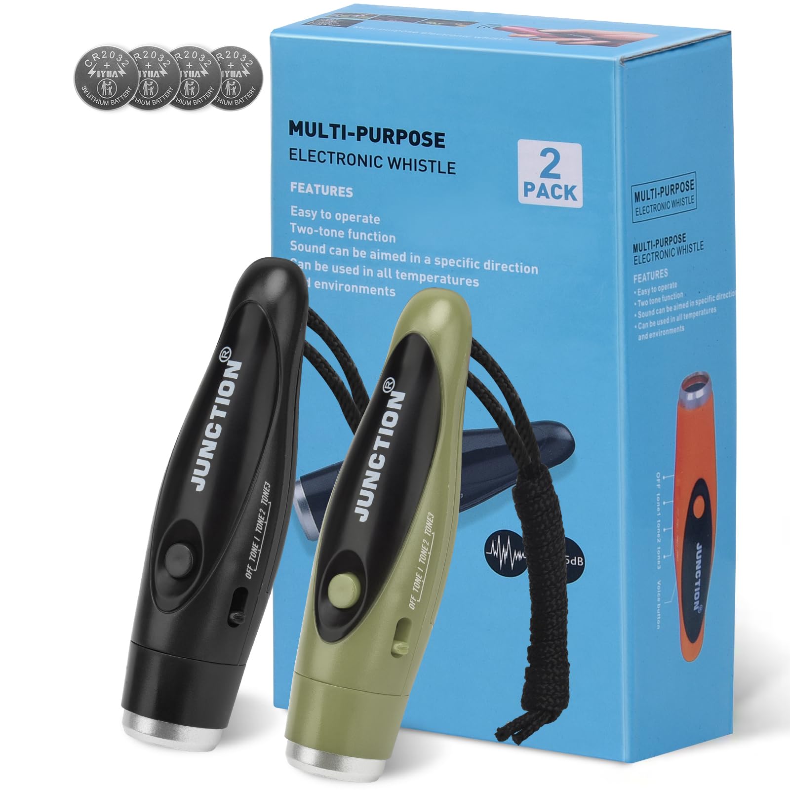 Electronic Whistles 2 Pack, Handheld 3 Tones High Volume Electric Whistles with Lanyard for Teacher, Coaches, Referees, Training Whistle, Loudest