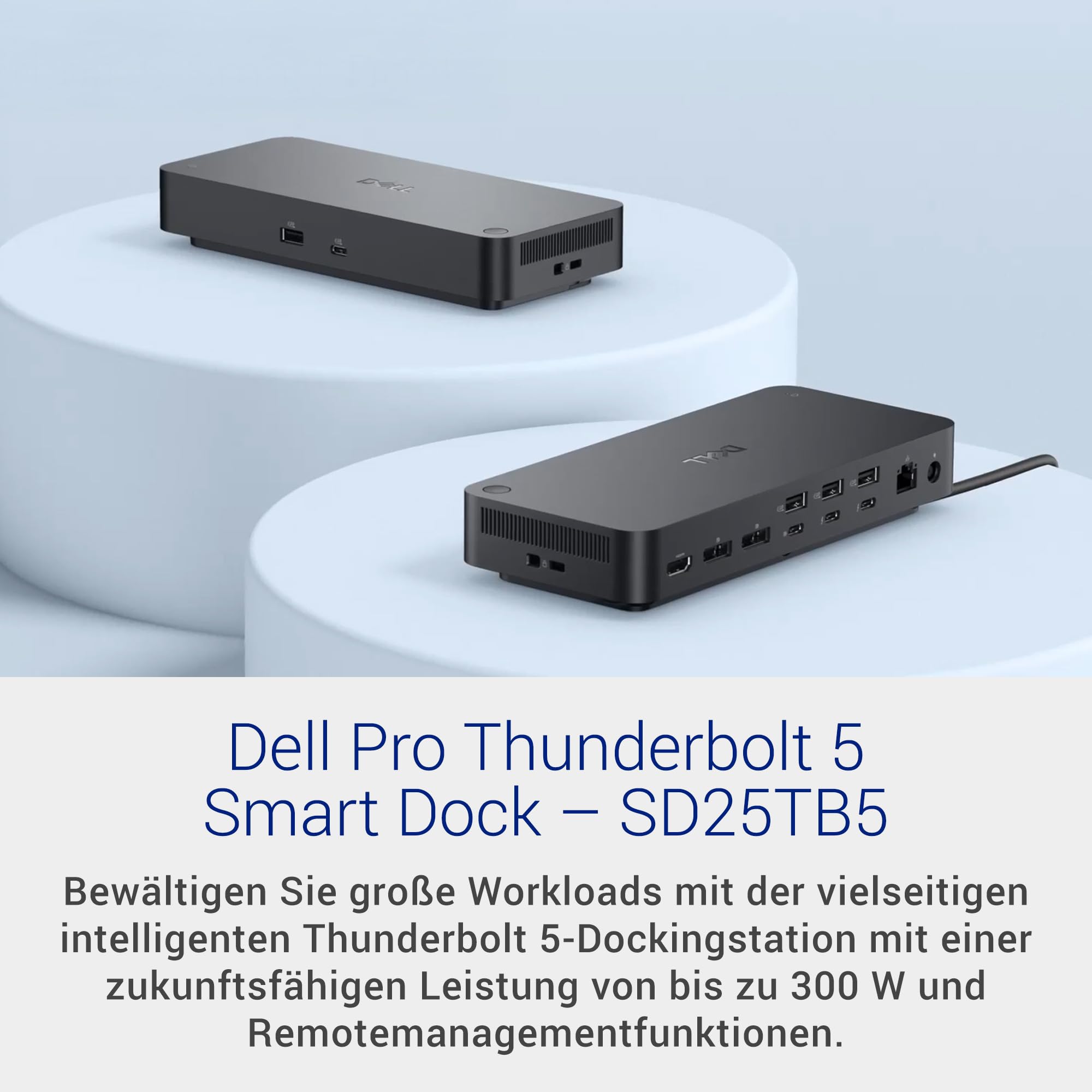 Dell Pro Thunderbolt 5 Intelligente Dockingstation SD25TB5 – Stromversorgung bis 300W, unterstützt 4 Displays 4K 120Hz/8K, 6X USB, HDMI 2.1, DP 2.1, 2.5GbE, Remote-IT-Management, kompaktes Design