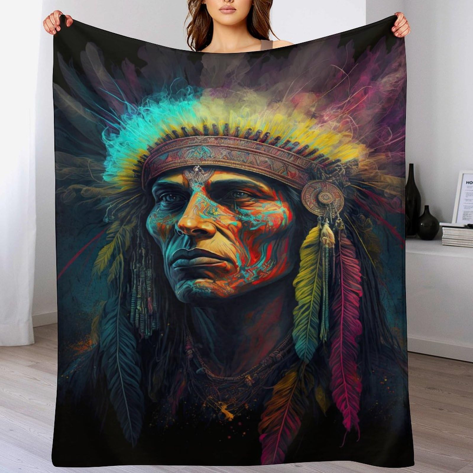 Indianer Decke Vier Jahreszeiten Bett Wohndecke Kuscheldecke Extra Dick & Warm Sofadecke/Couchdecke Flannel Sofaüberwurf Superweich Und Flauschig Fleecedecke （150×200cm）