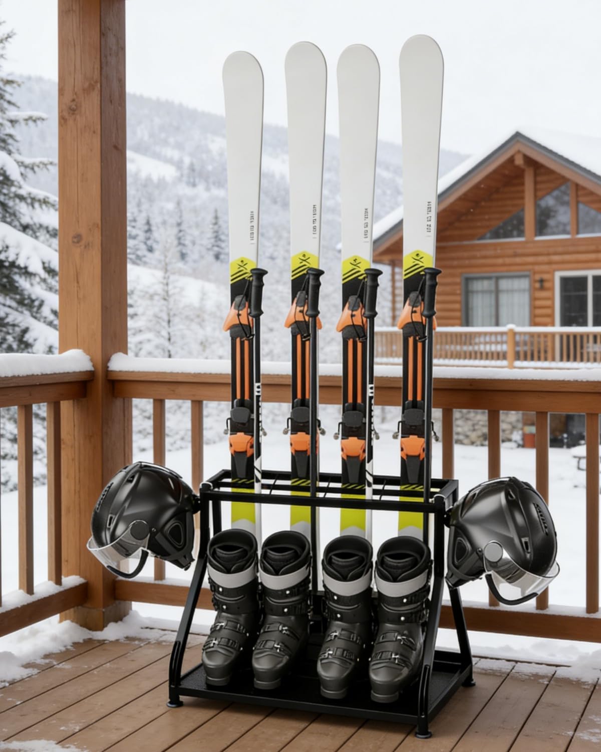 Support à Skis Autoportant Robust - Rack De Rangement Pour Équipement De Ski Avec Espace Pour Skis, Chaussures Et Casques - Organisateur Polyvalent Pour Garage Et Sous-Sol