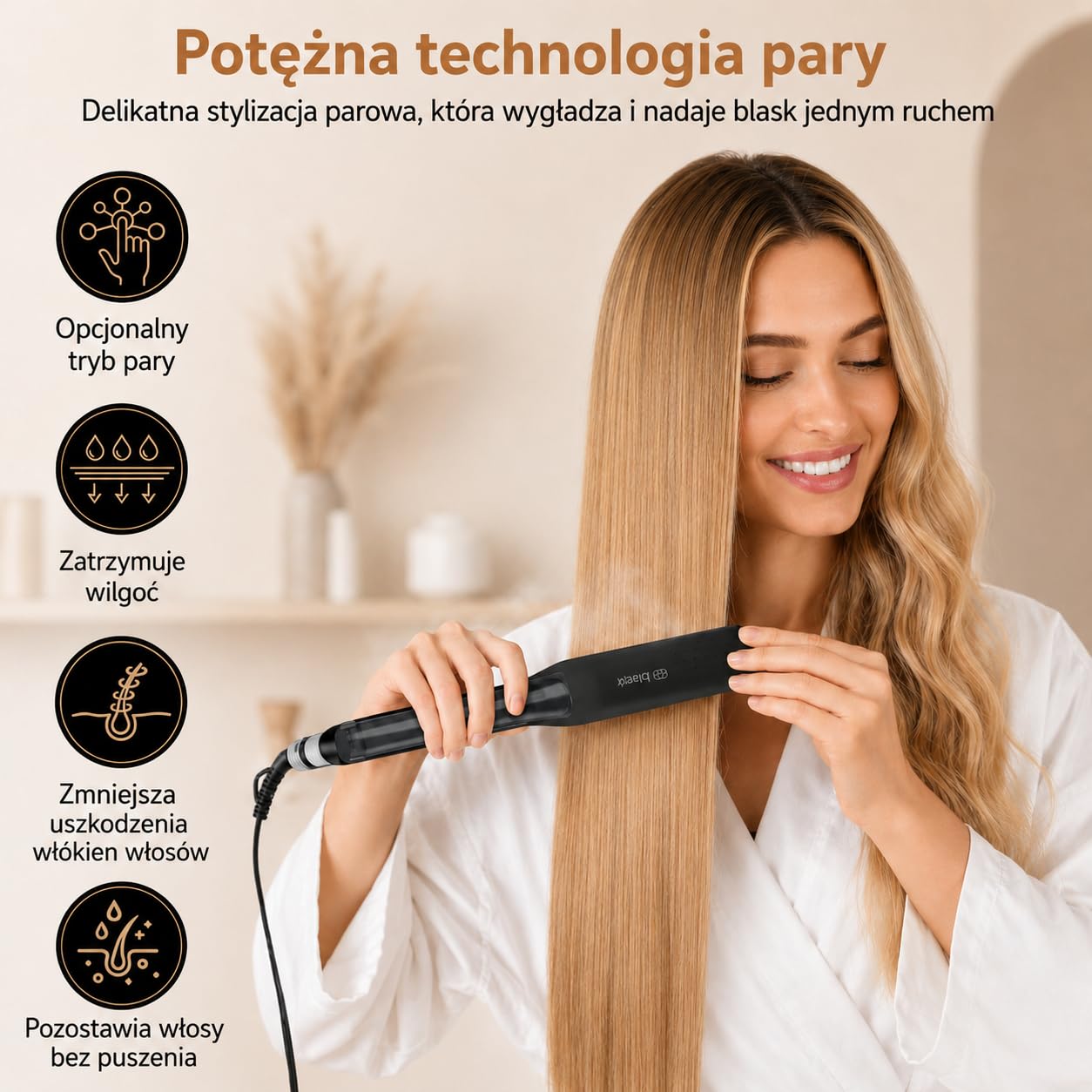Prostownica parowa Golden Goods 2 w 1 - Prostowanie i kręcenie loków - Steampod Pro Black Edition - Profesjonalna prostownica parowa - 10 ustawień temperatury do 230ºC - Bardzo szerokie płytki
