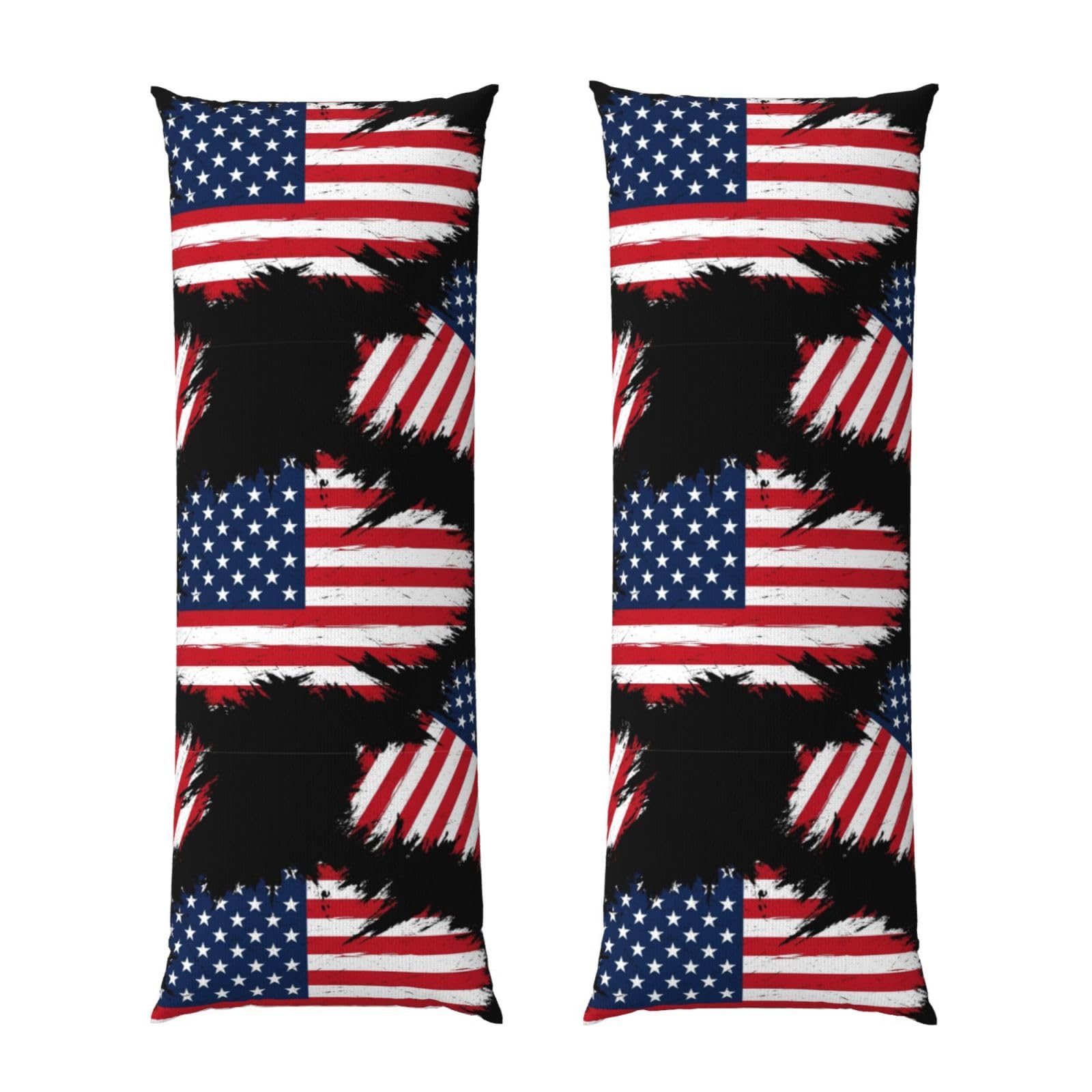 Long Pillow Cover 20x54 Inch, Grunge USA American Flag, Premium Quality Body Pillowcase with Hidden Zipper, Soft Breathable for Men Women Bed Sofa