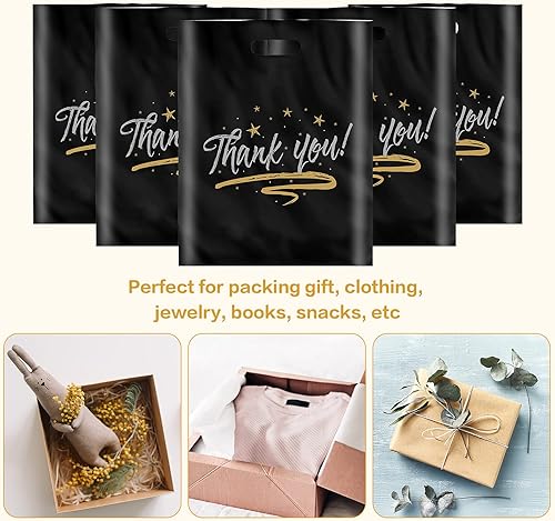 Miniatura 3 de Paquete de 100 bolsas de agradecimiento troqueladas de 12 x 15 pulgadas, bolsas de plástico reutilizables de 2.75 mil de grosor para negocios,