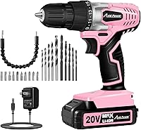 AVID POWER 20V Cordless Drill Driver Kit Pink - 280 in-lbs Torque, 3/8" Keyless Chuck, Battery & Charger, 23 Accessories, ACD316-P
