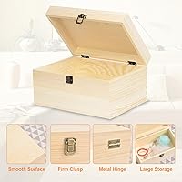 Vista 3 de 2 Pack Unfinished Wooden Boxes Large Wooden Box with Hinged Lid dnd Front Clasps, Natural Wood Boxes for Diy Crafting Gift Storage Box, Art