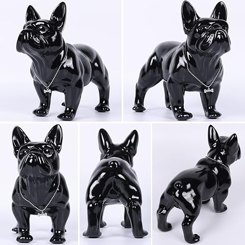 Miniatura 47 de Estatua de bulldog francés sentado de 9 a 12 pulgadas, escultura de animal de perro con collar de plata, collar de plata, mesa de café, cocina