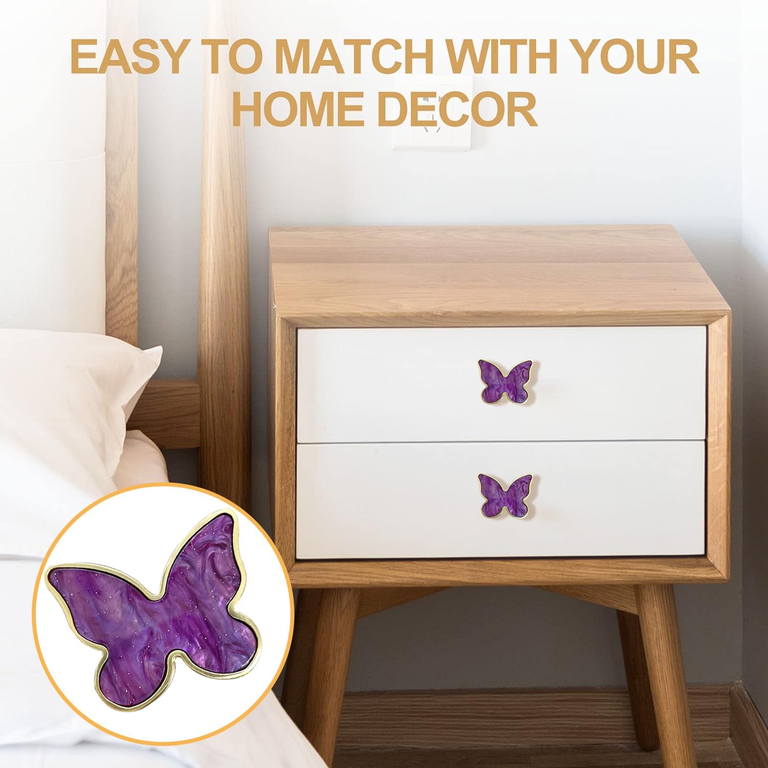 6 pcs Butterfly Shape Knobs Handle Gold Cabinet Knobs Decoration Door Handle Single Hole Handles Cabinet Drawer Dresser Kitchen Wardrobe Furniture Hardware Pulls (Purple)