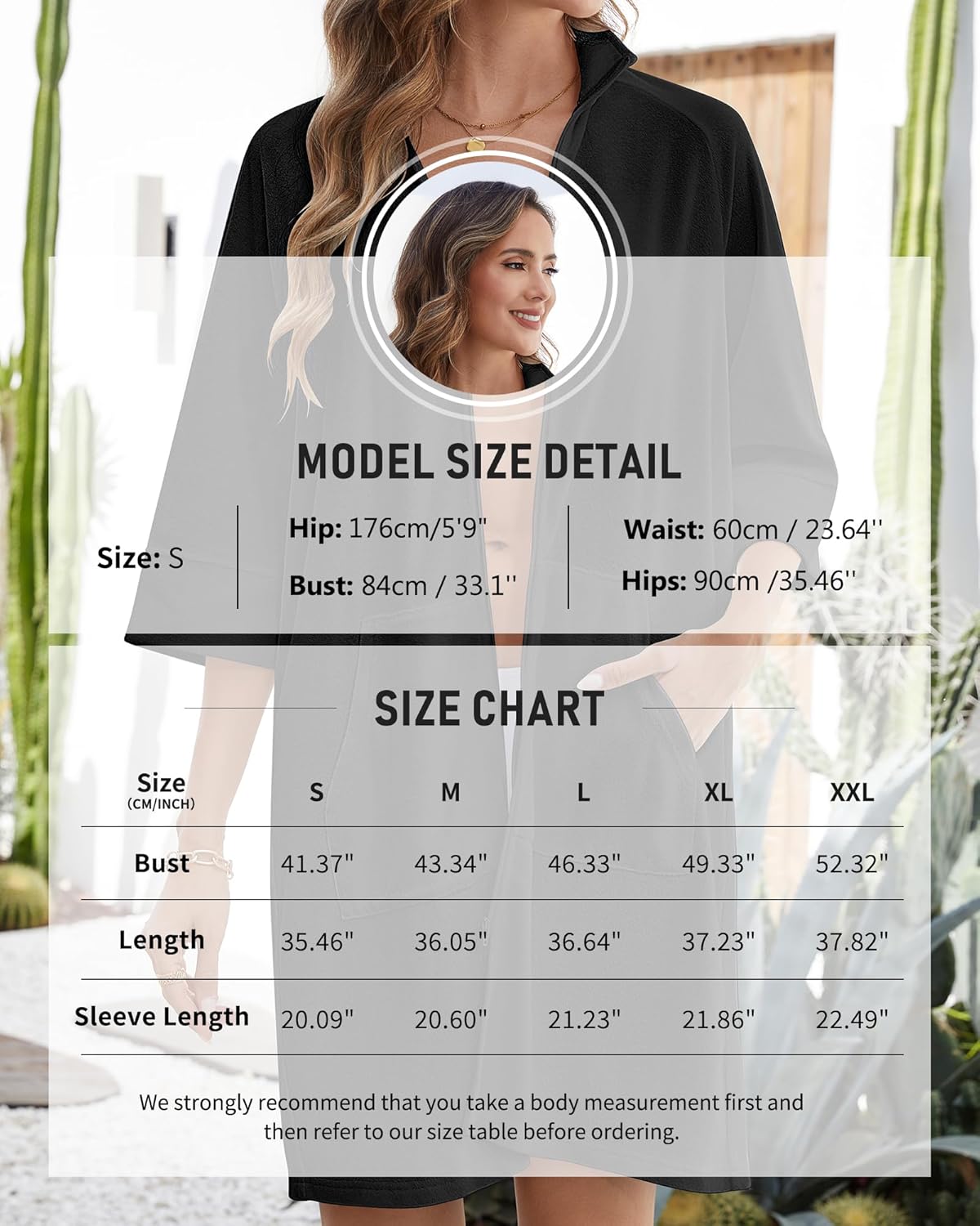 Bsubseach Swimsuit Coverup for Women Terry Cloth Swim Cover Up Zipper 3/4 Sleeves Beach Cover Ups Bathrobe with Pockets - Image 4