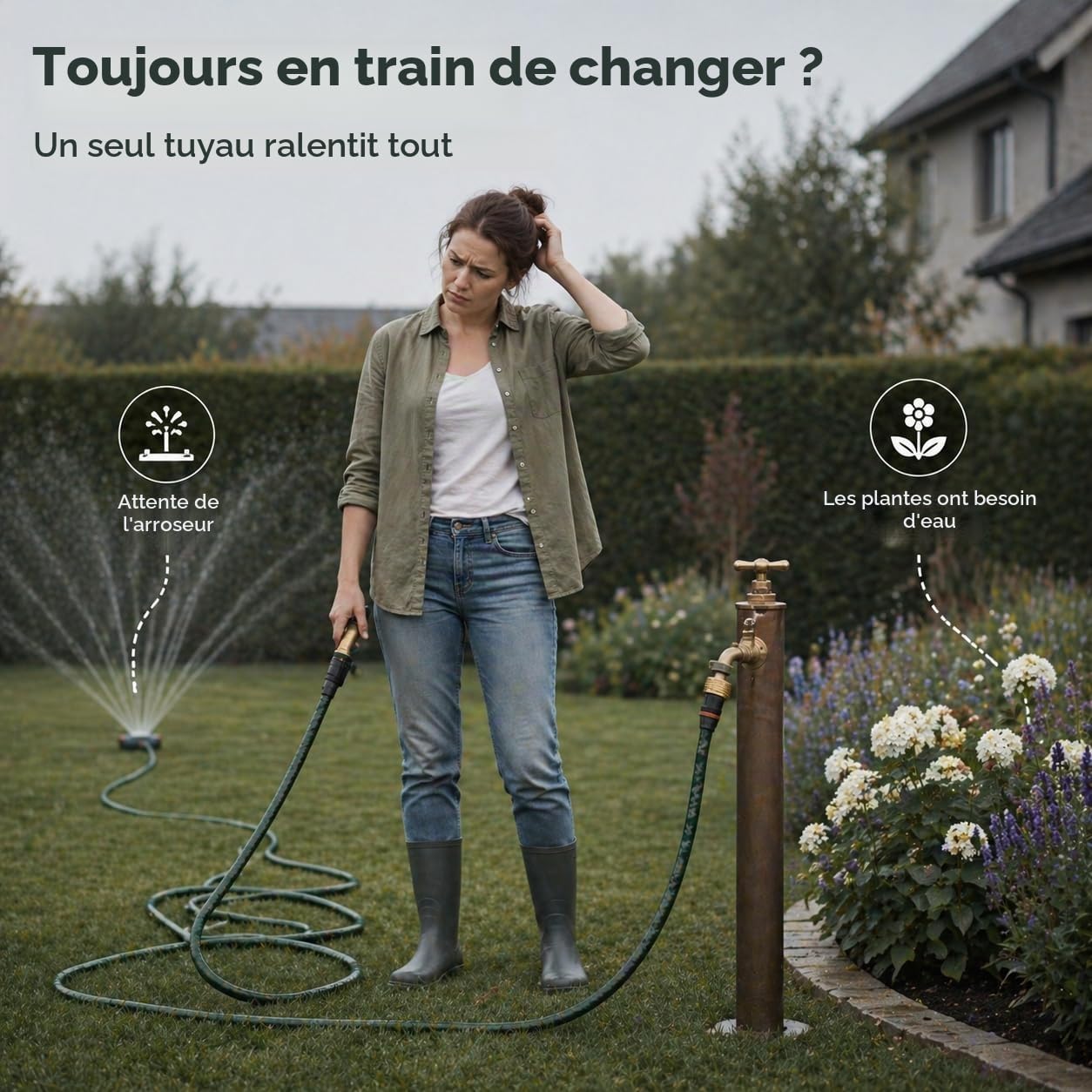 Répartiteur d'eau 2 Voies, Adaptateur Robinet Tuyau Arrosage en Laiton, Valve en Y 3/4" pour Robinet Exterieur Jardin, connecteur à Haut Débit, Grandes Poignées, pour Arrosage Jardin