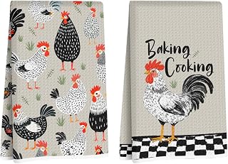 2Pcs Chicken Kitchen Towels, Reusable Durable Microfiber Tea Towels for Kitchen Home Bathroom Decor, Baking Cooking Waffle Weave Dish Drying Towel, Chicken Gifts for Women Friend, 24x14 Inch
