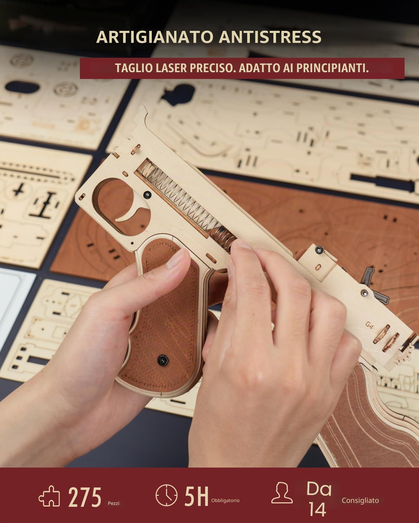 ROKR Tommy Thompson Puzzle 3D in Legno Kit di Modellismo per Adulti Idea Regalo per Uomini (LQB01)
