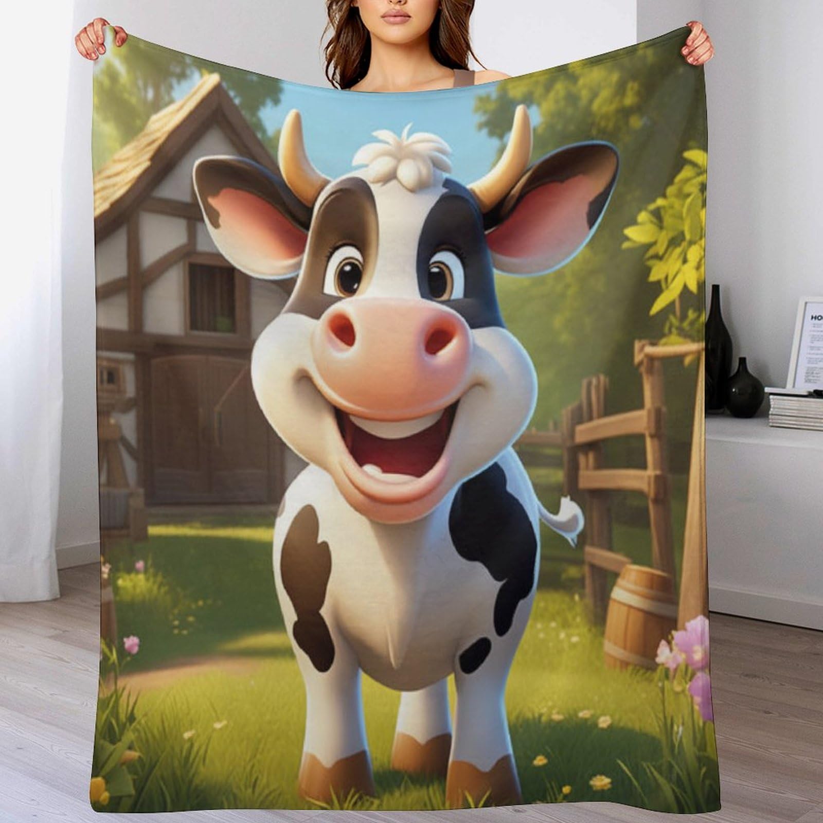 Manta de franela de vaca mullida para decoracion de habitaciones