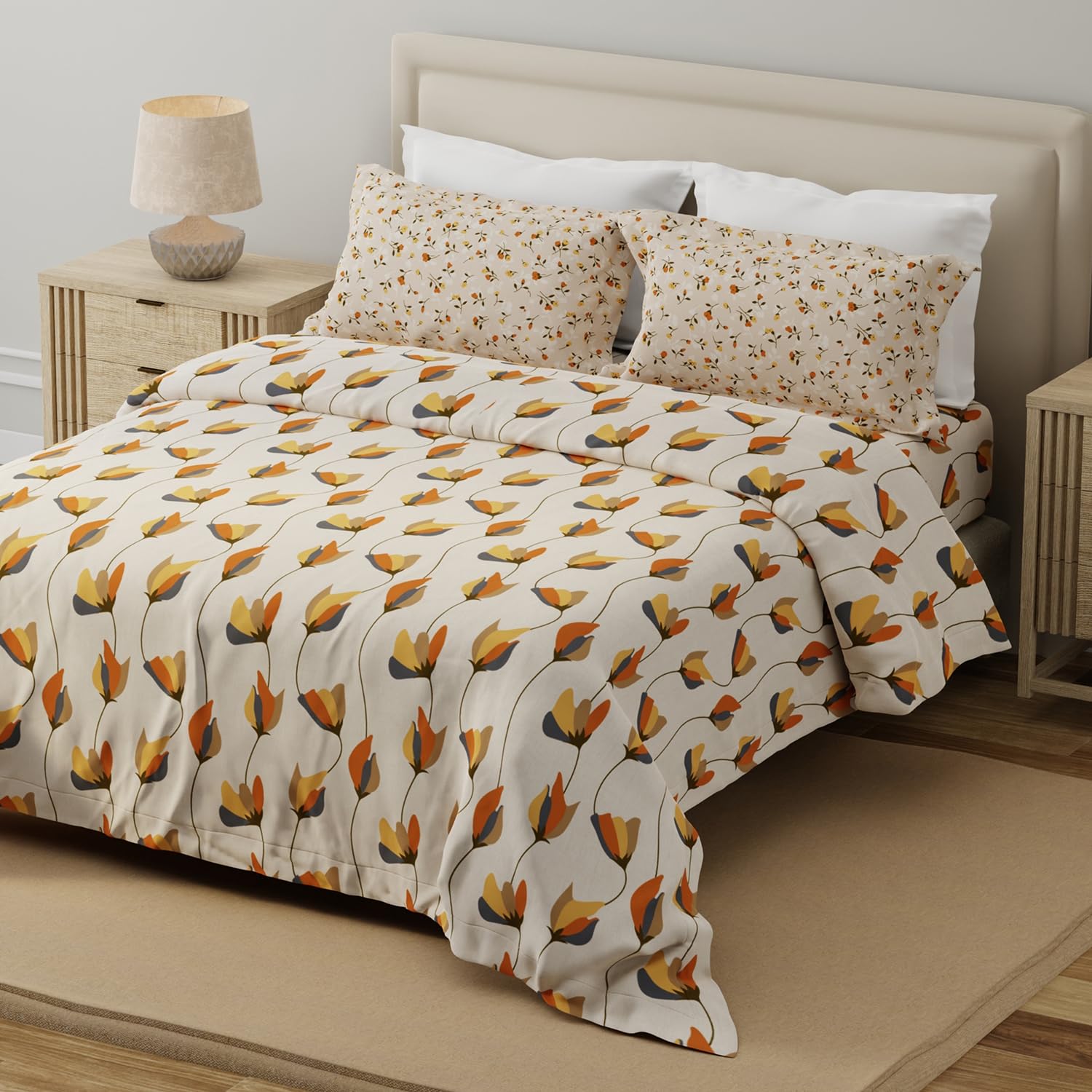 Blue Floral King Size Bedsheet Set - 100% Cotton -23 Blue Floral King Size Bedsheet Set - 100% Cotton -23