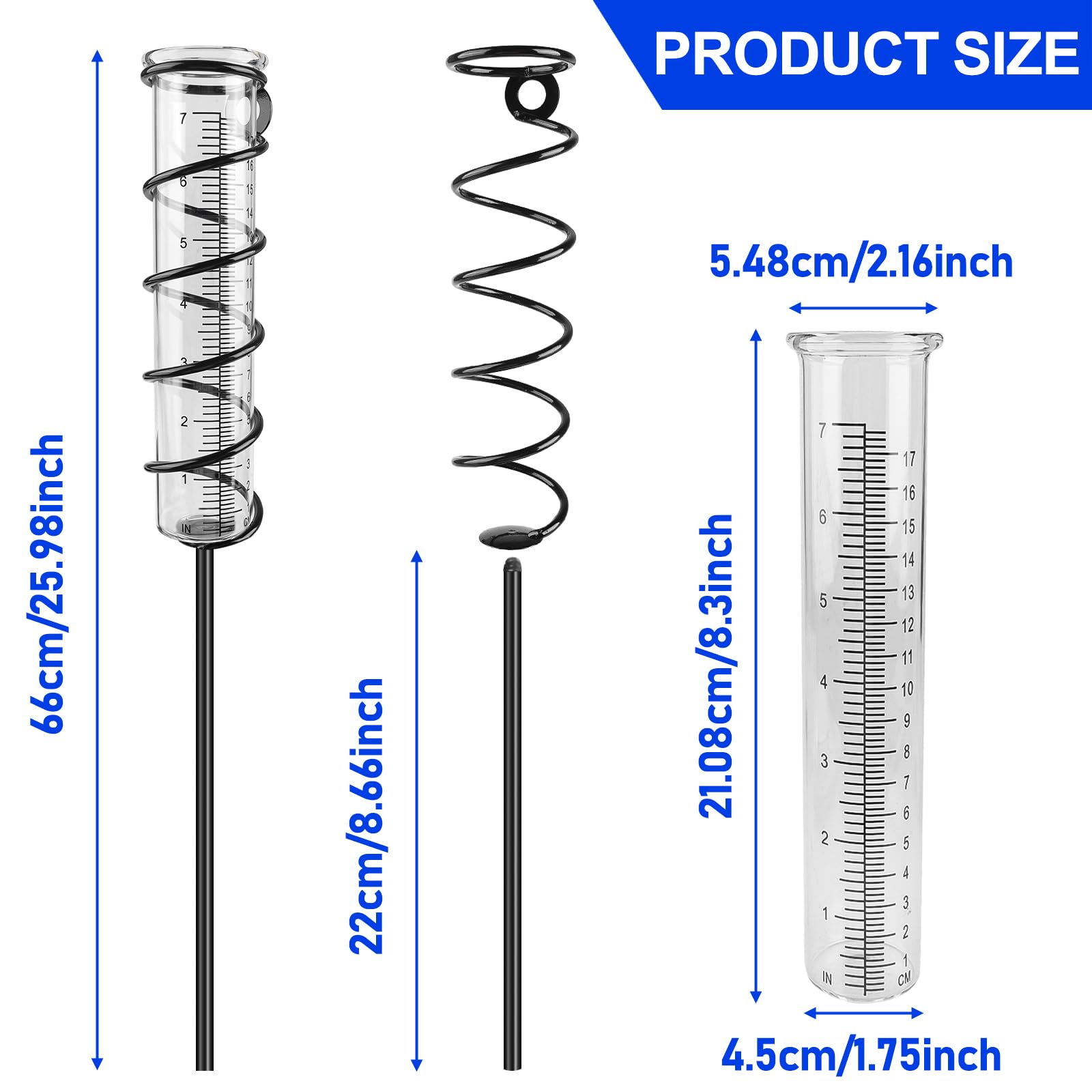 JUJOYBD Pluviomètre De Jardin Résistant Au Gel Avec Baguette, Précipitateur Décoratif H 110 Cm, Pluviomètre En Verre Sur Piquet De Jardin, Décoration Florale Résistante Aux Intempéries, Pour Balcon