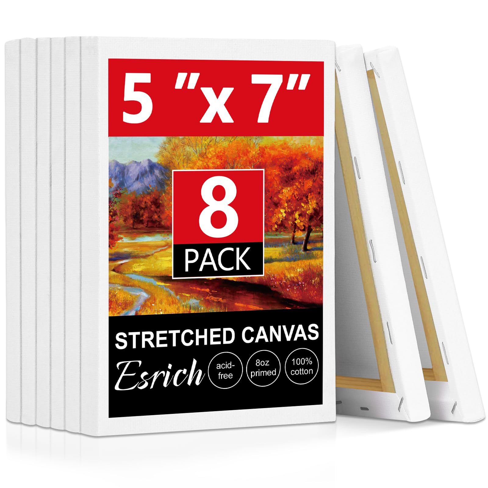 ESRICH Lot de 8 petites toiles tendues sans acide pour peinture à l'huile, aquarelle, peinture acrylique, gouache et température 12,7 x 17,8 cm
