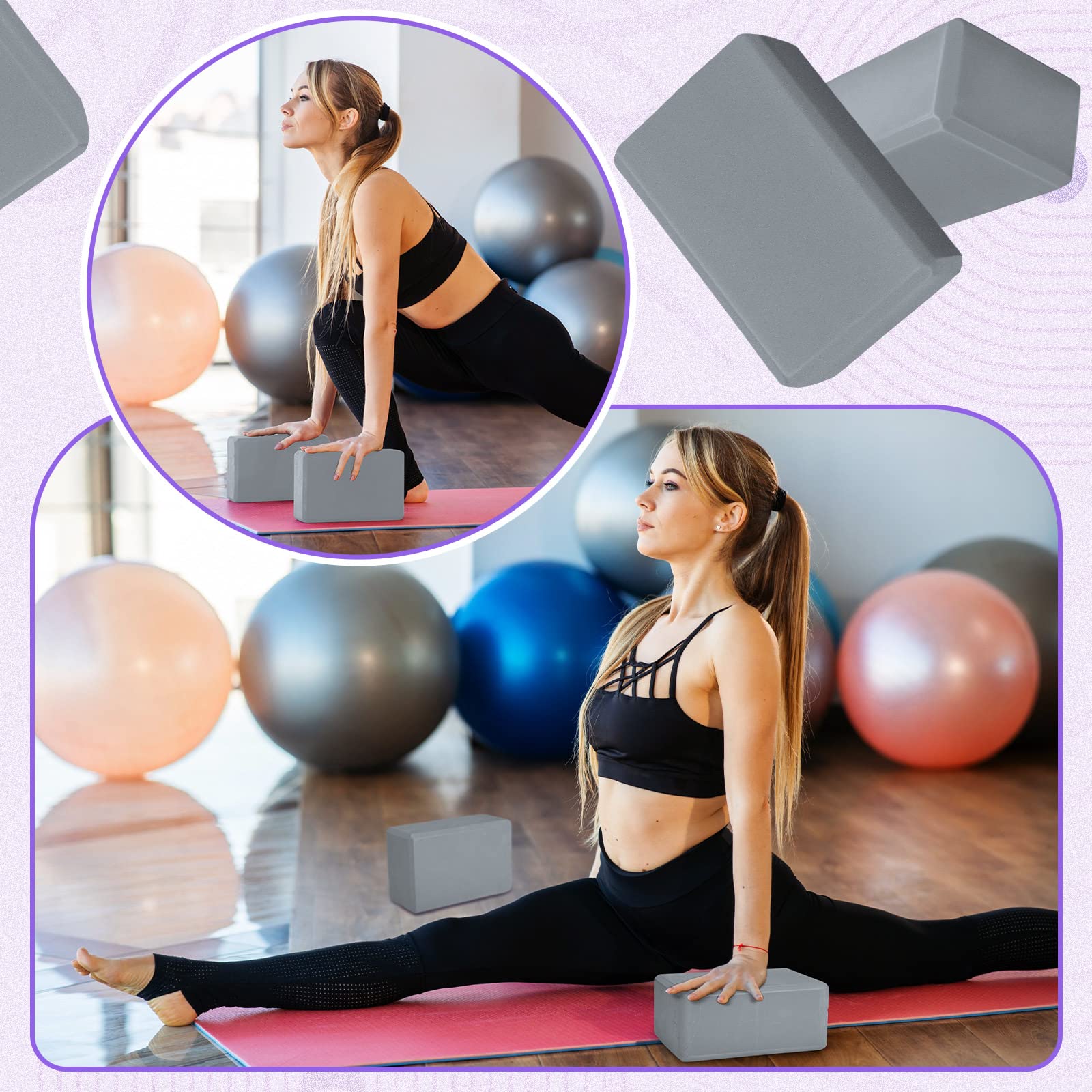 Wettarn 6 Pack Yoga Blocks Bulk 9 x 6 x 4 Inch Eva Foam Lightweight Yoga Bricks Non Slip Supportive for Yoga Pilates Stretching Meditation Yoga Prop Accessories for Women Men Yoga Beginners