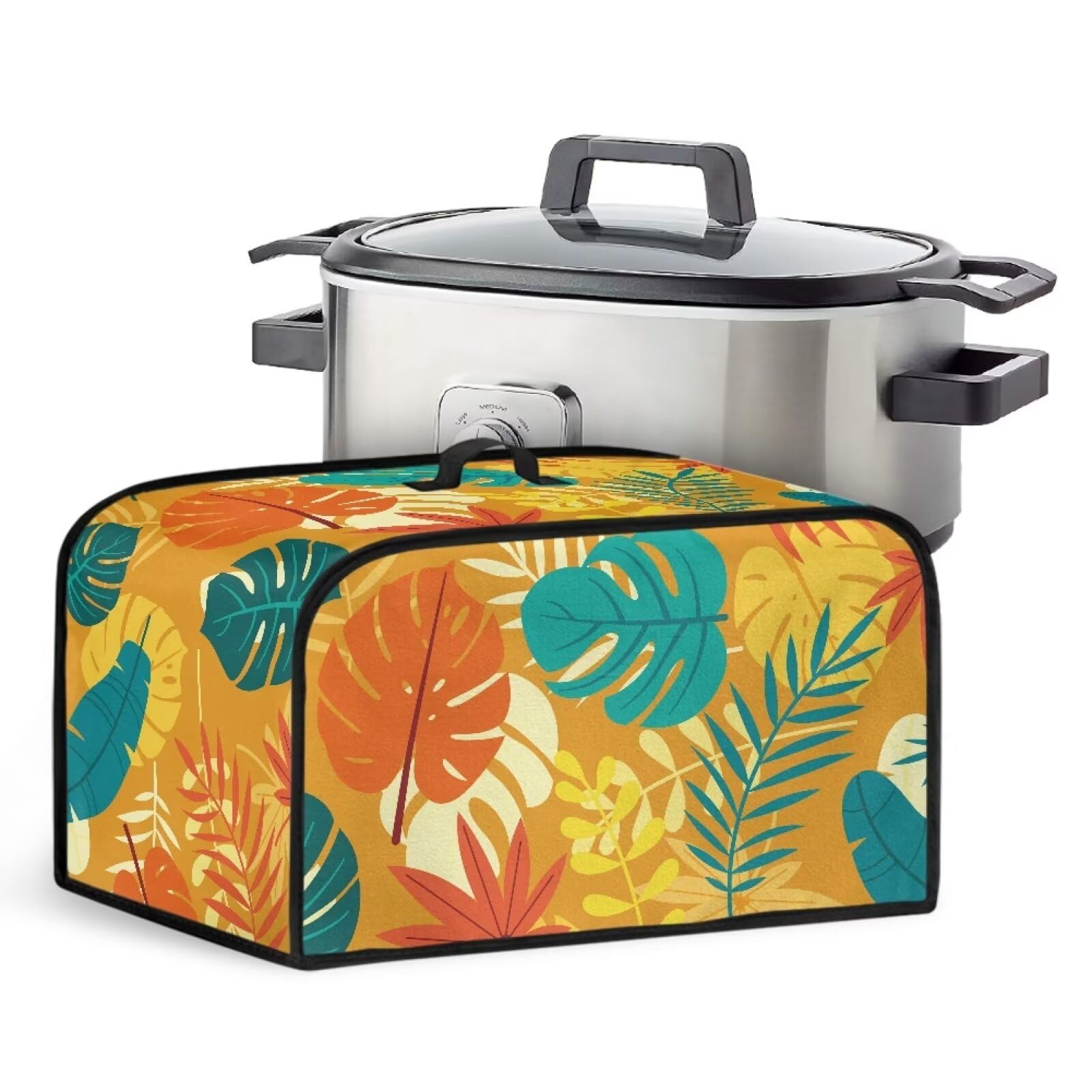 Suobstales Palm Leaf Print Crock Pot Dust Cover with Side Pockets Splash Resistant Covers Crock Pot Dust Covers Kitchen Appliance Protector