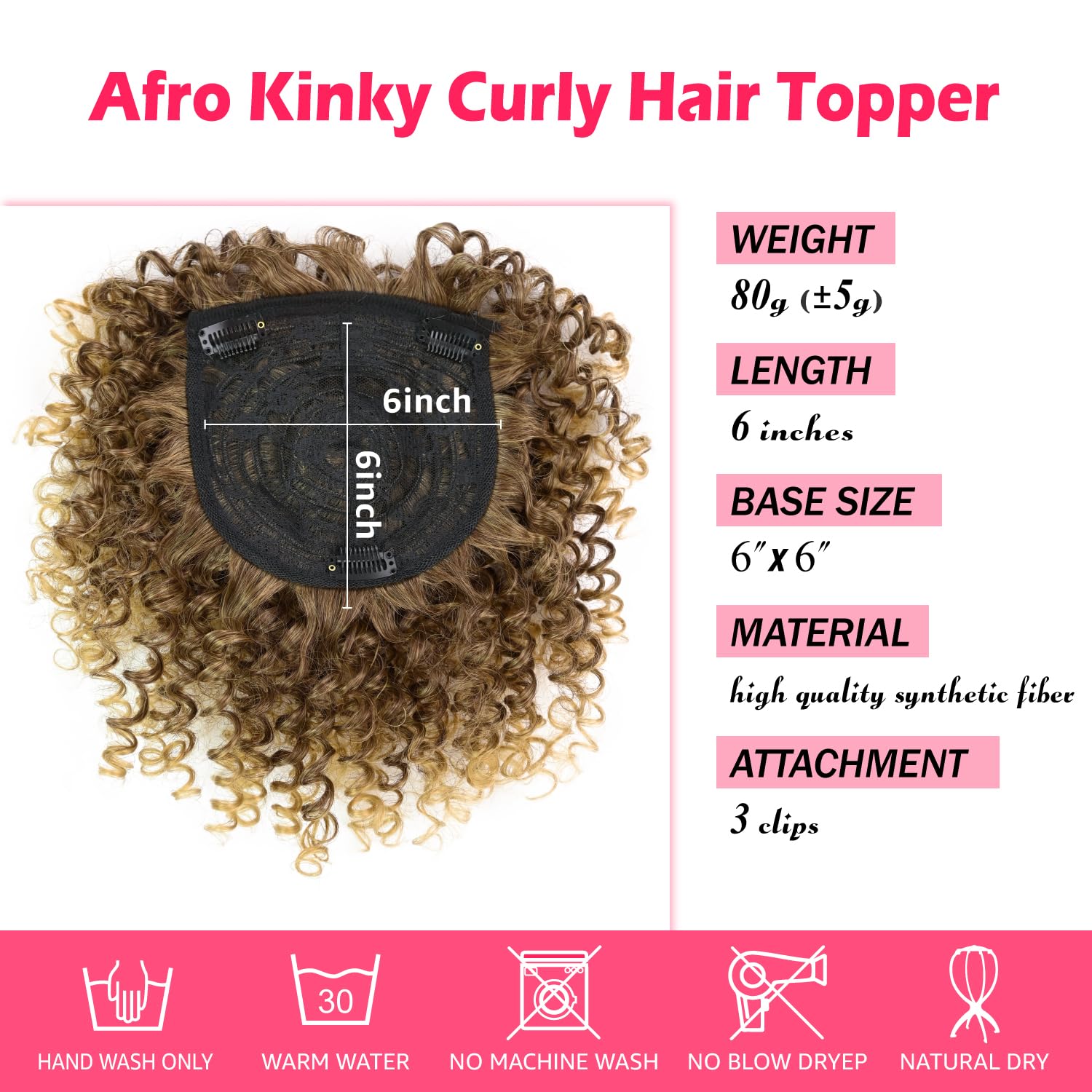 Afro Kinky Curly Clip-In Hair Topper with Bangs for Thinning Hair Amazon.com : Afro Kinky Curly Toppers for Women - Synthetic  main image 3