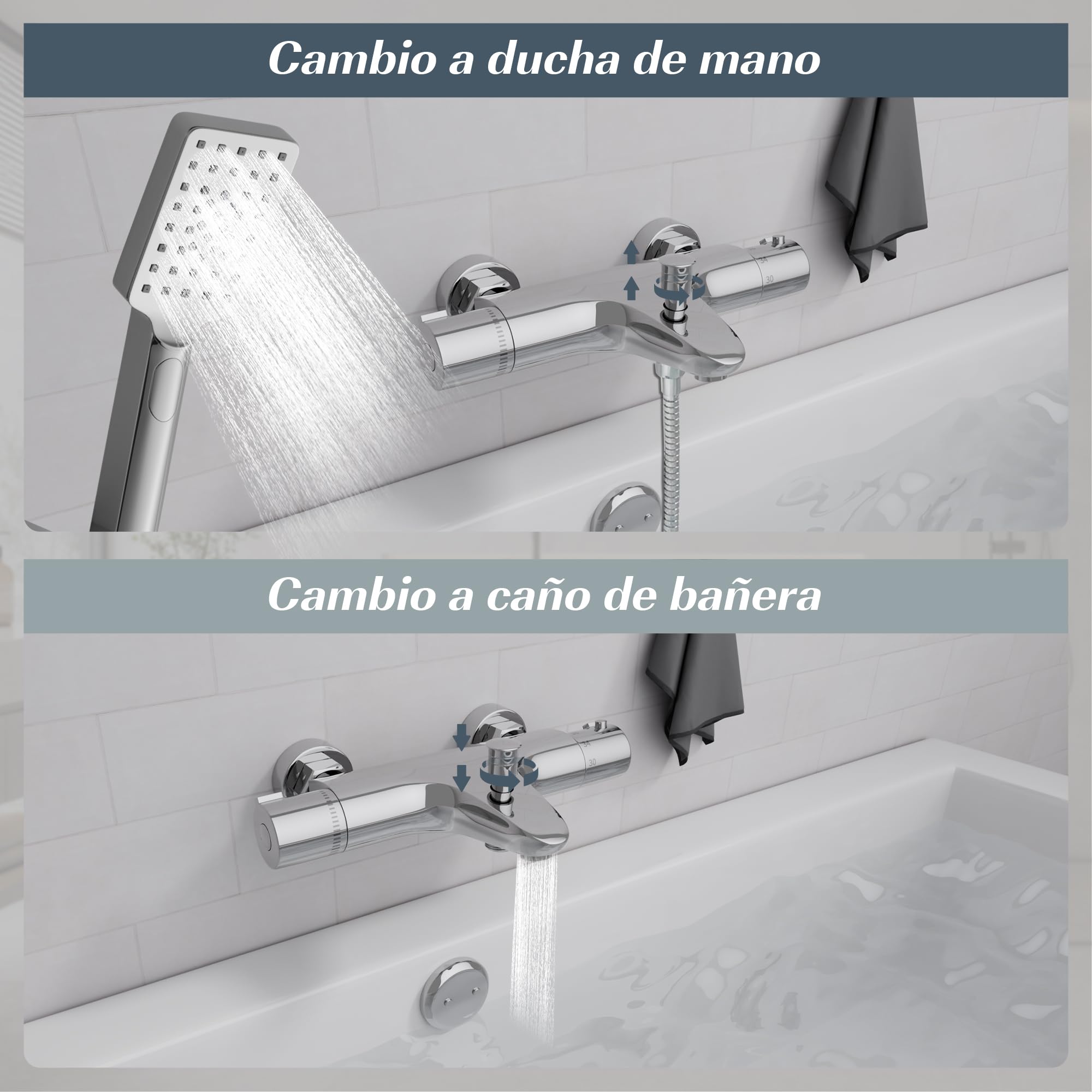 MORADO Mezclador Termostatico para Baño,Grifo Ducha Termostatico,Grifo Termostatico Bañera,Acabado Cromado