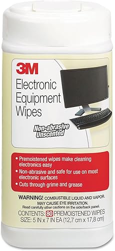 3M Toallitas de limpieza para equipos electrónicos, 1 capa, 5.5 x 6.75, sin perfume, blanco, 80bote