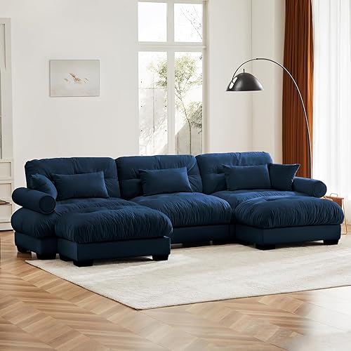 Miniatura 4 de Otomana azul para sofá modular seccional, sofá individual, asiento otomano para convertible seccional, sofá de terciopelo para sala de estar,