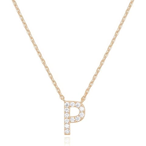 PAVOI 14K White Gold Plated Cubic Zirconia Initial Necklace | Letter Dainty Necklaces for Women