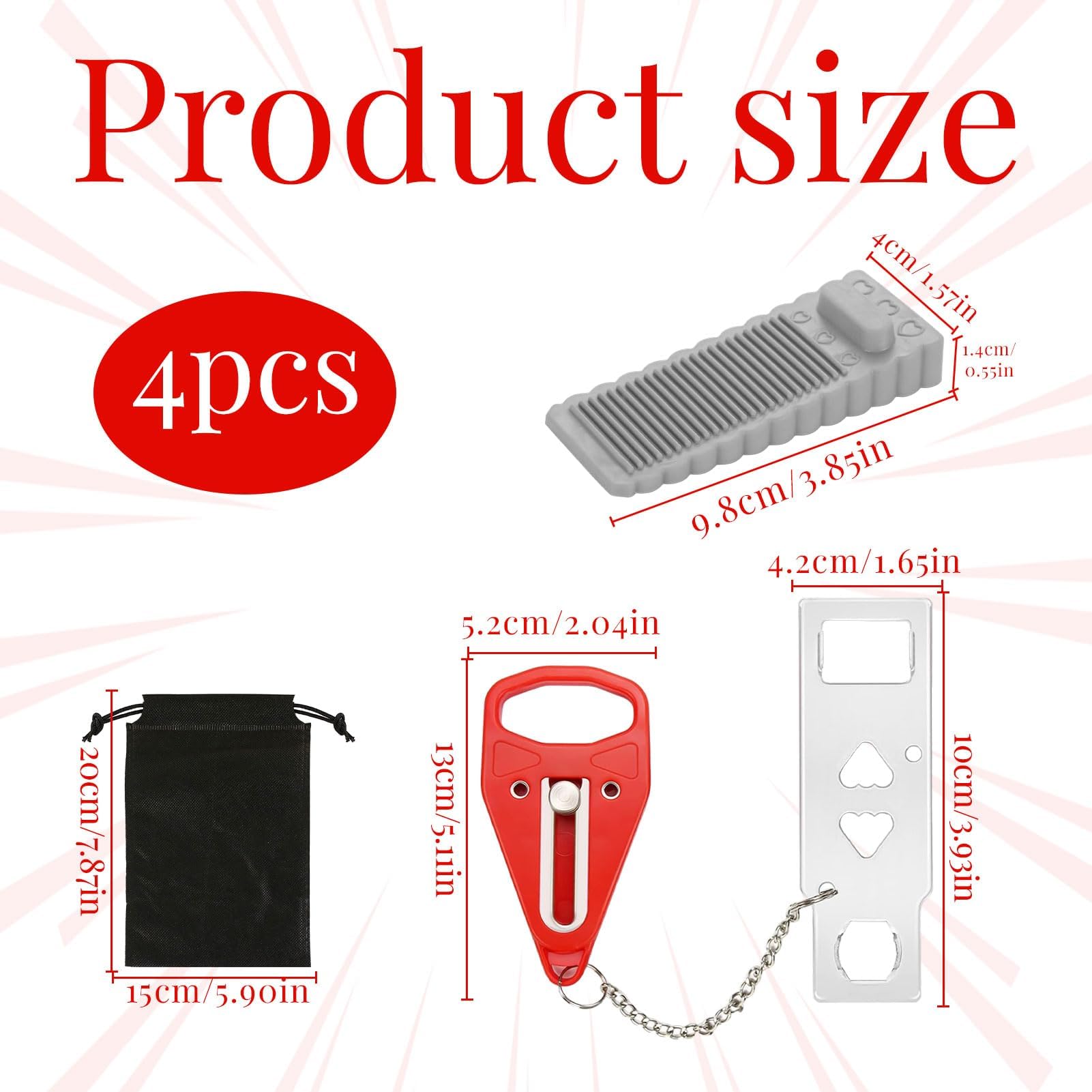 3 PCS Portable Door Lock Set,Anti-Theft,Easy Install Hotel Door Lock Travel Safet for Hotels/Homes with 2 Door Stoppers & Storage Bag,for Travelers and Students - Image 2