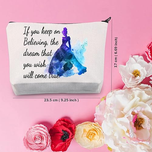 Miniatura 2 de TSOTMO Bolsa de maquillaje con cremallera para princesa, regalo de mercancía de princesa, bolsa de maquillaje si sigues creyendo, el sueño que