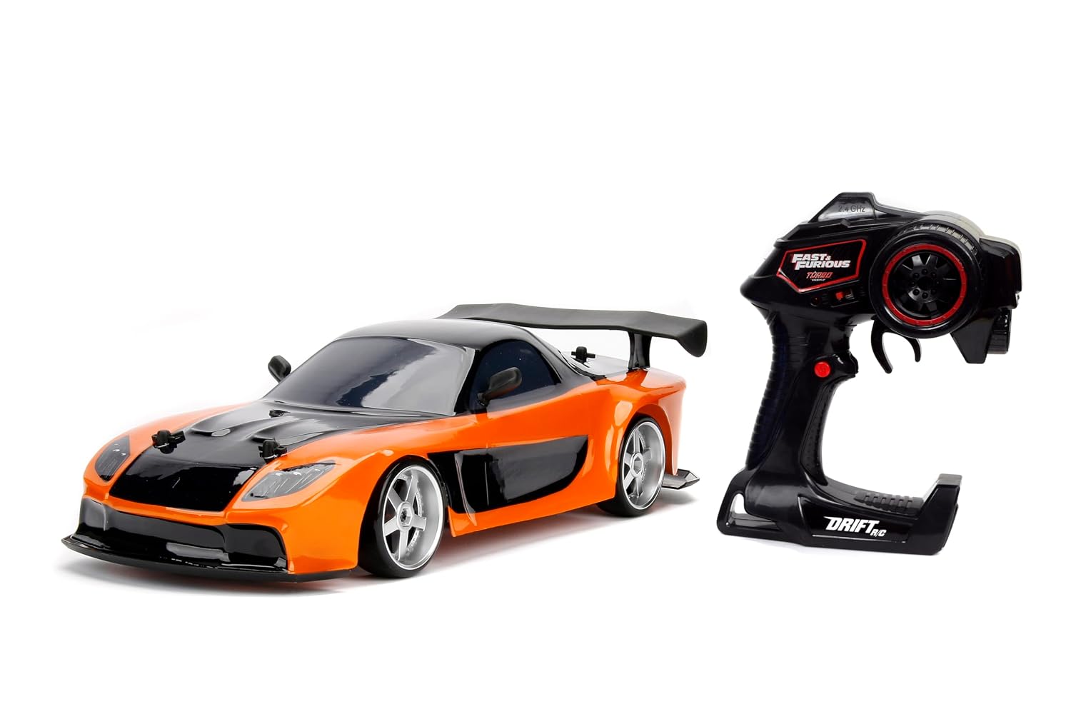 Jada Toys Fast & Furious Han’s Mazda RX-7 Drift RC Car, 1: 10 Scale 2.4Ghz Remote Control Orange & Black, Ready to R...