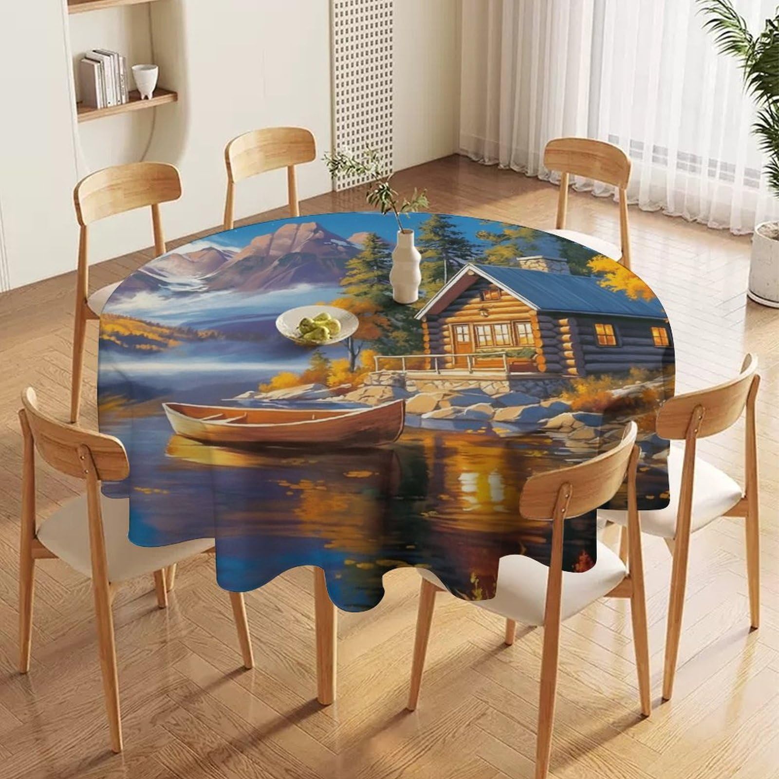 ORDOBO 3D Printed Tablecloth - Lake Flowers Fashion Table Protect Cover Waterproof Wipeable For Kitchen Dinner Garden Dining Home Decoration 177X177Cm