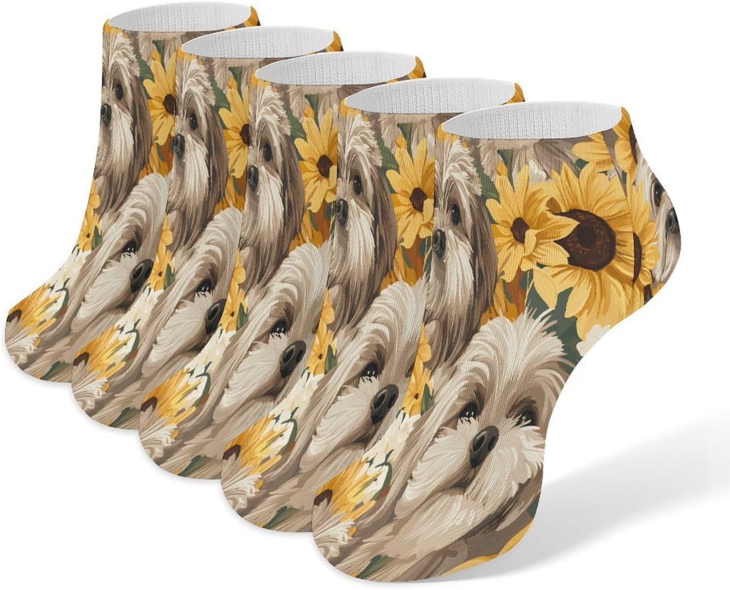 Shih Tzu And Sunflowers 5 Pairs Low Cut Ankle Socks Casual Liner Sock No Show Invisible Socks for Men Women