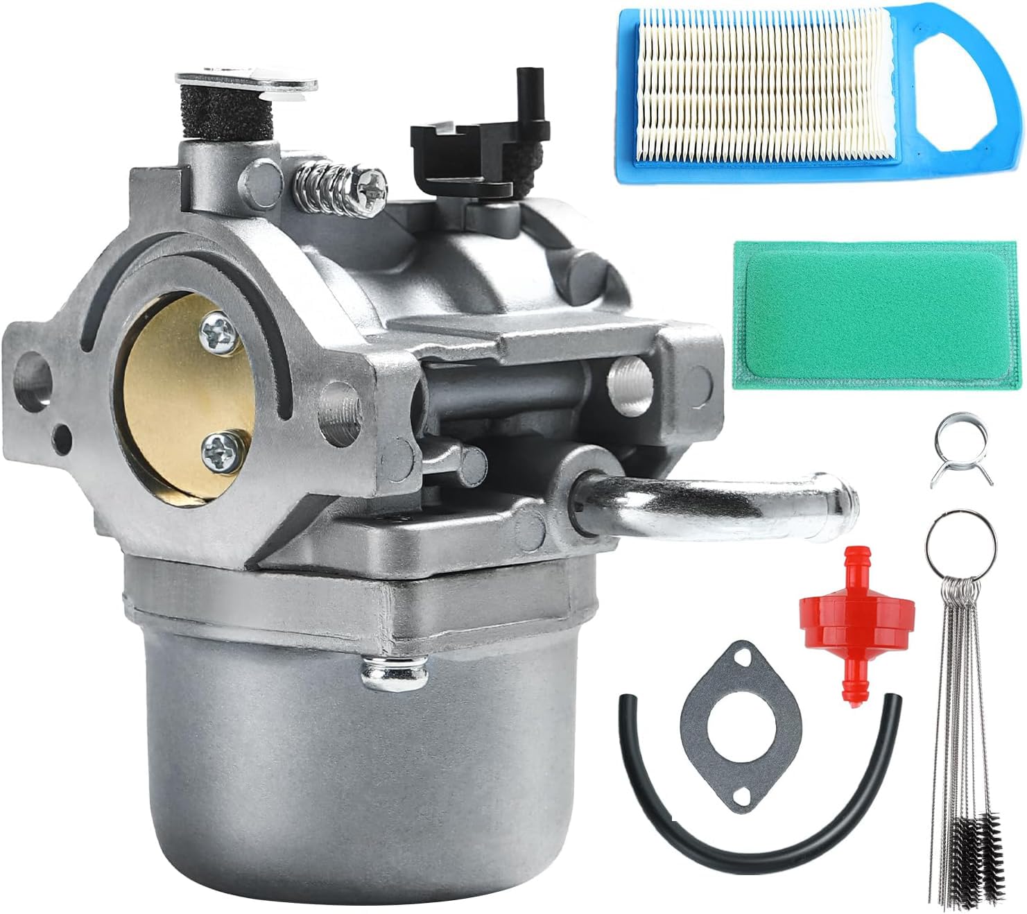Carburador 590399 compatible con B&S 590399 796077 para Nikki 799245 cortacésped motor carburador con junta válvula de filtro de línea de combustible