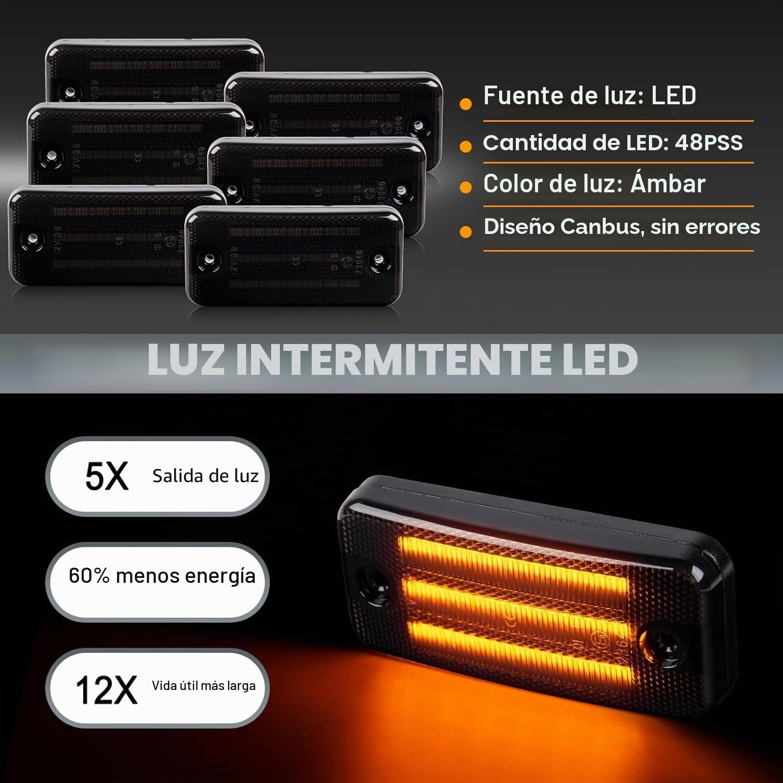 6 Piezas intermitente laterales LED para Fiat Ducato Citroen Relay Peugeot Boxer Trucks Magnum Midliner Midlum Premium 2 VOLVO FE FL II, Luce Intermitente Lateral